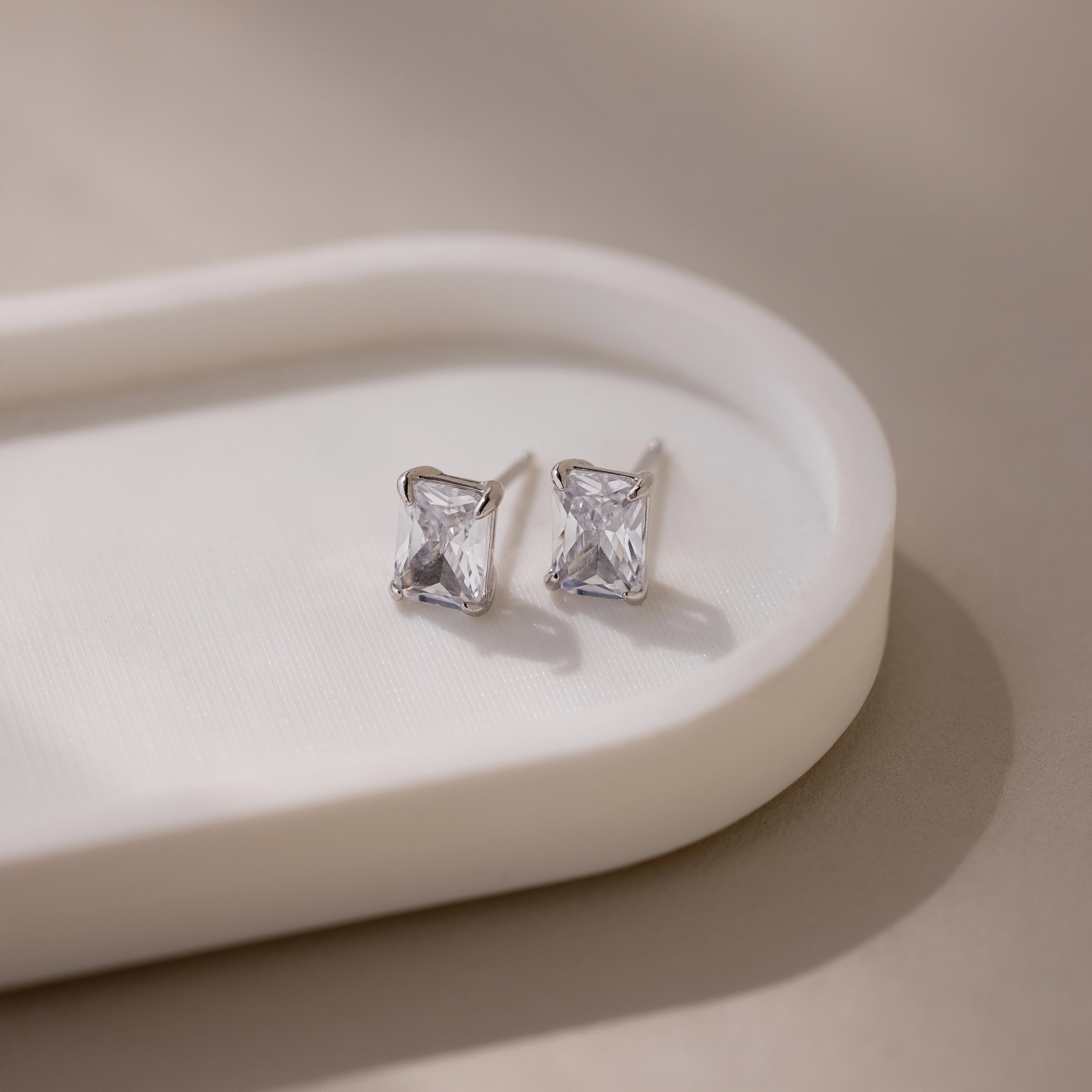 Emerald Diamond Studs in Silver - Image 5