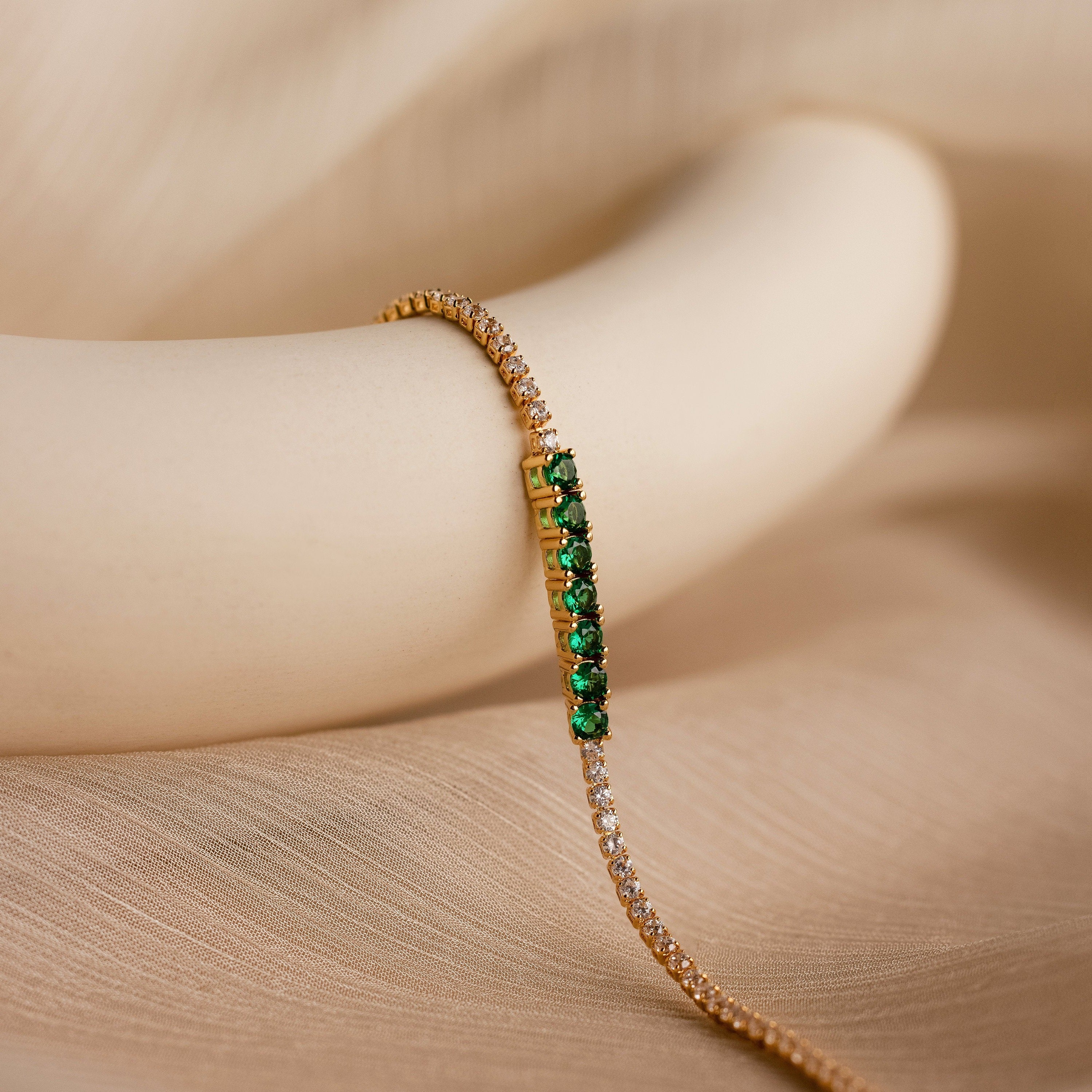 Emerald Diamond Tennis Bracelet - Image 7