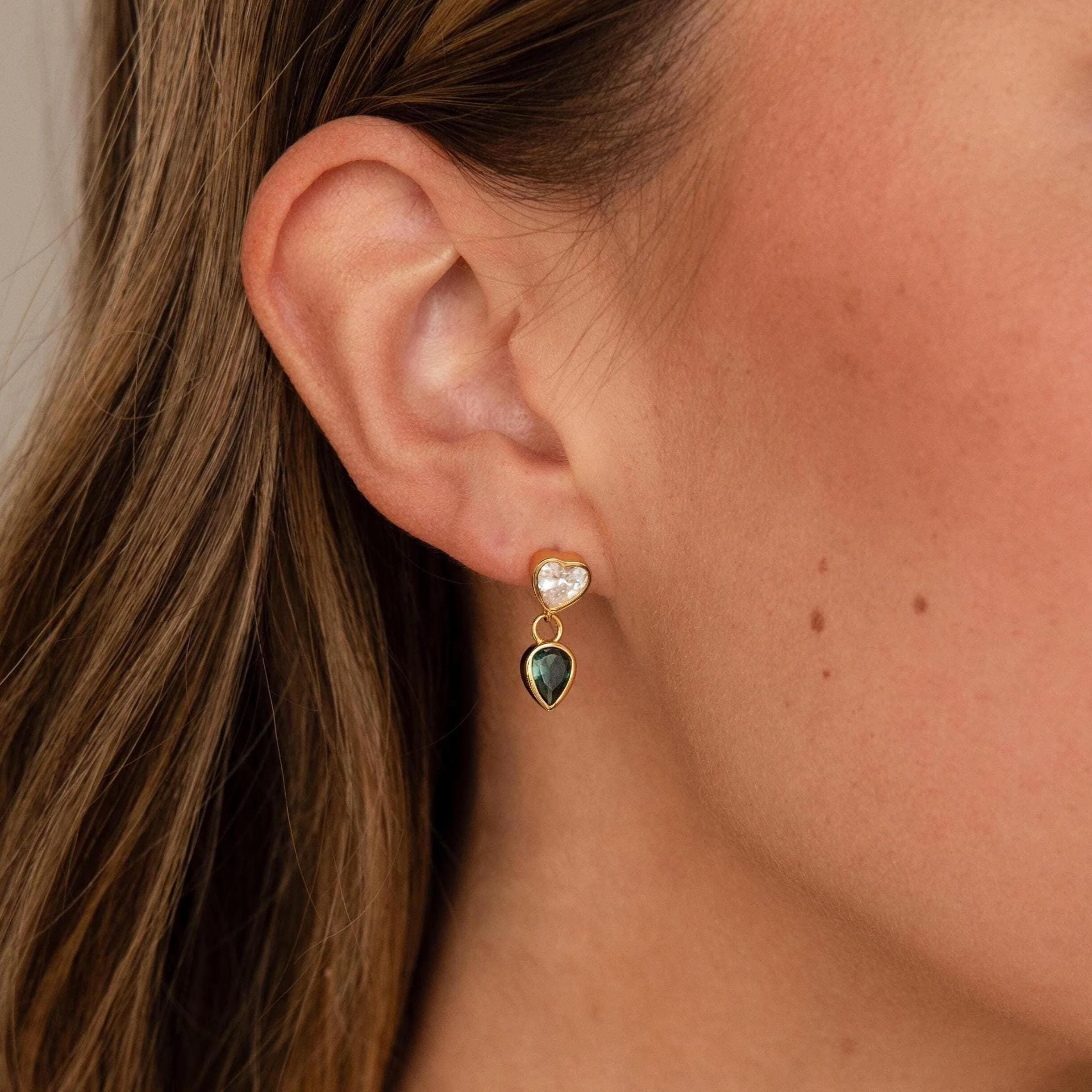 Emerald Heart Drop Studs - Image 2