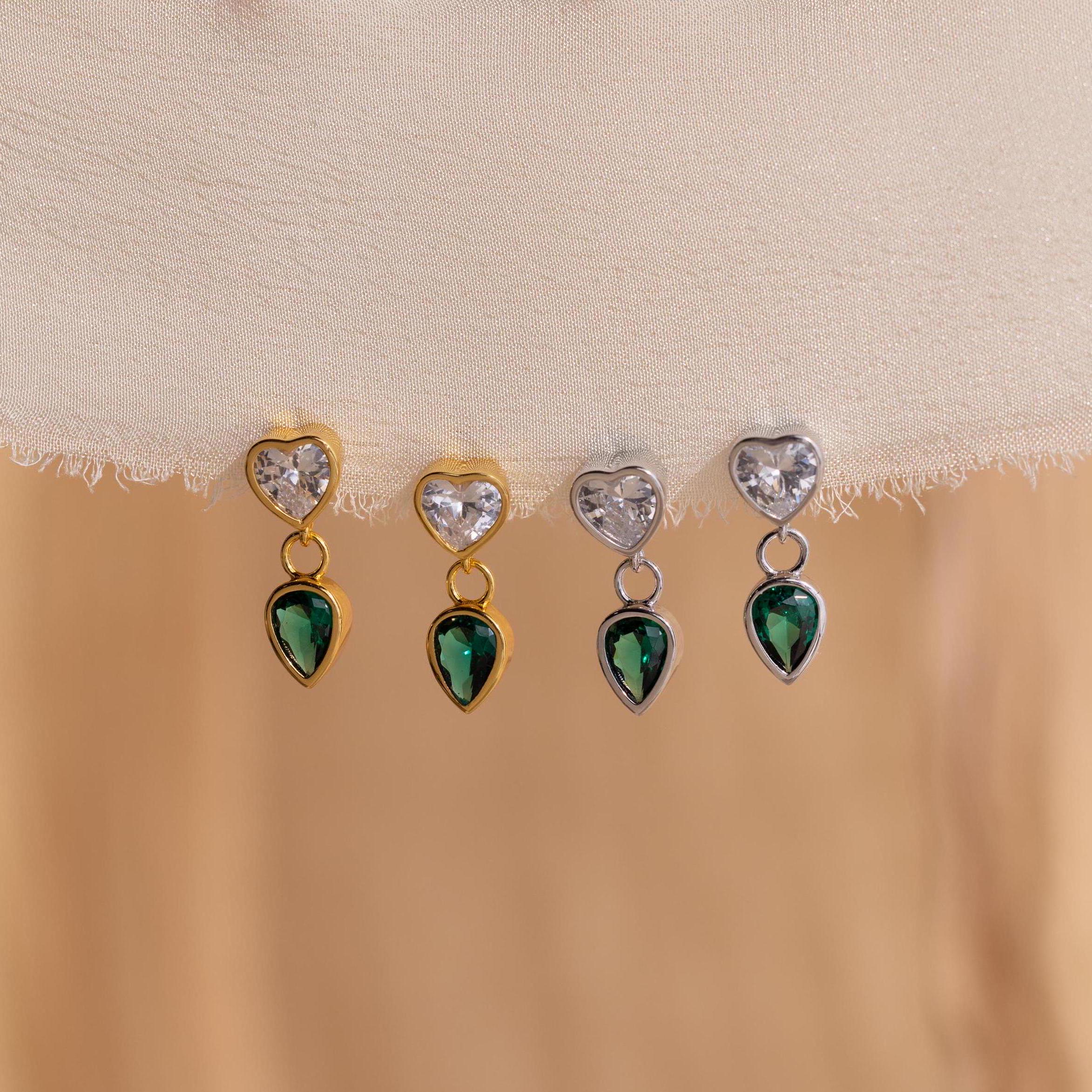 Emerald Heart Drop Studs - Image 3