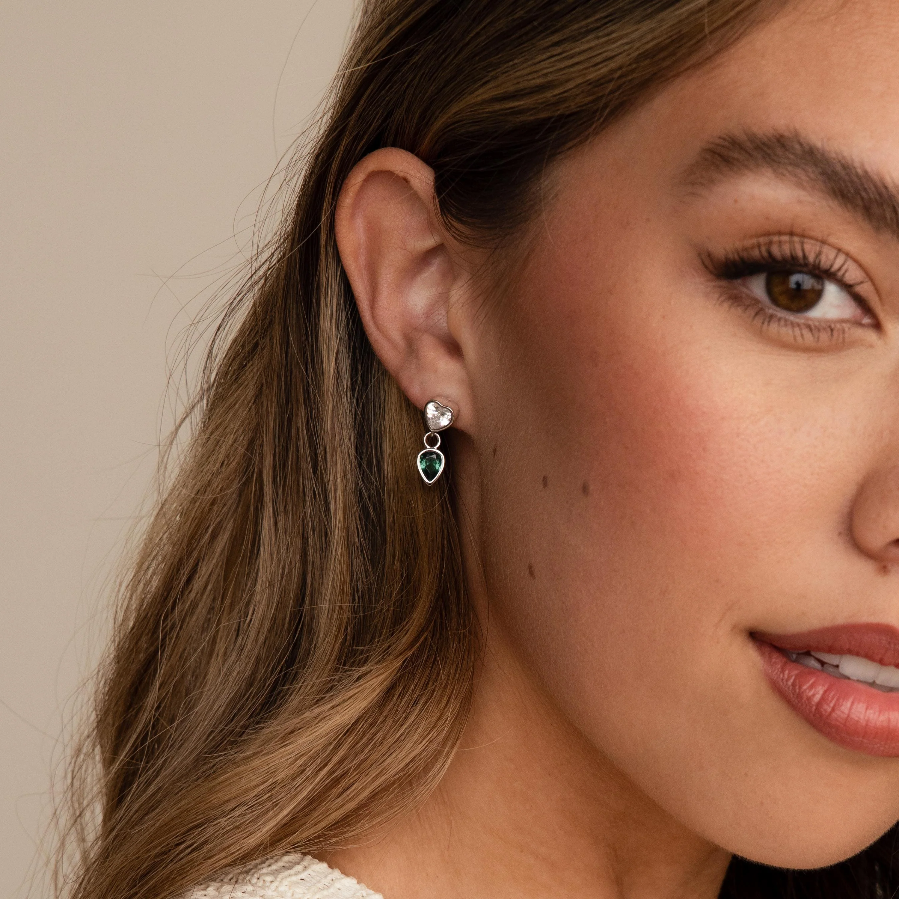 Emerald Heart Drop Studs - Image 4