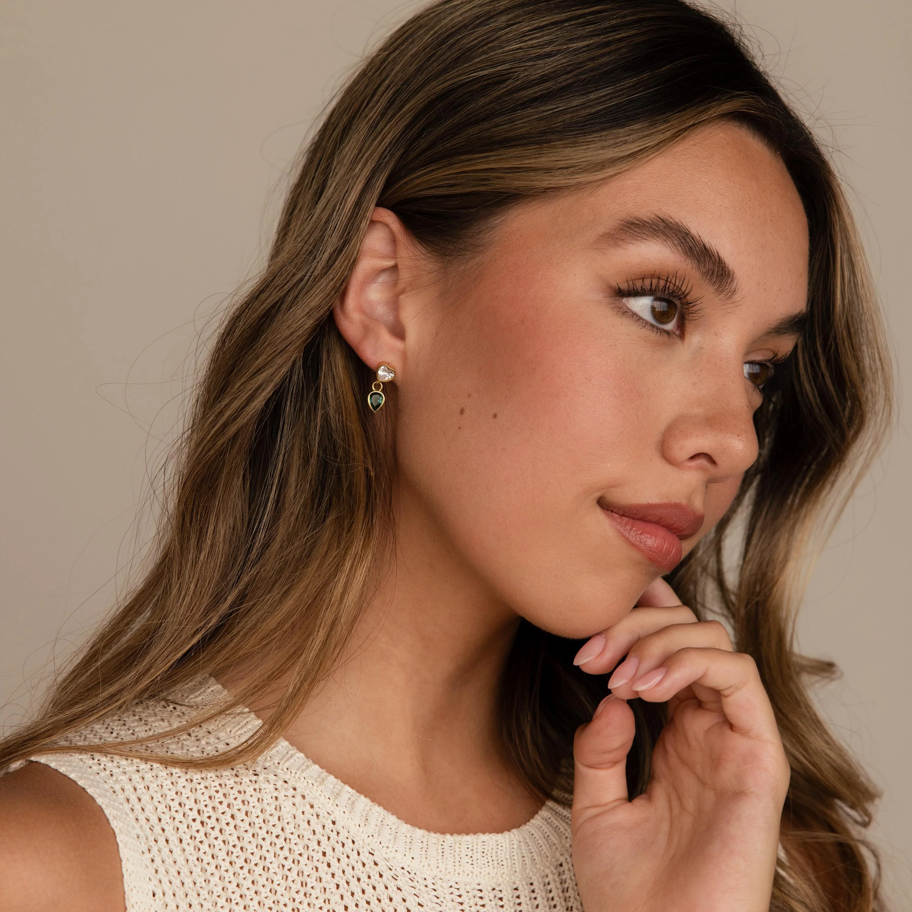 Emerald Heart Drop Studs - Image 6