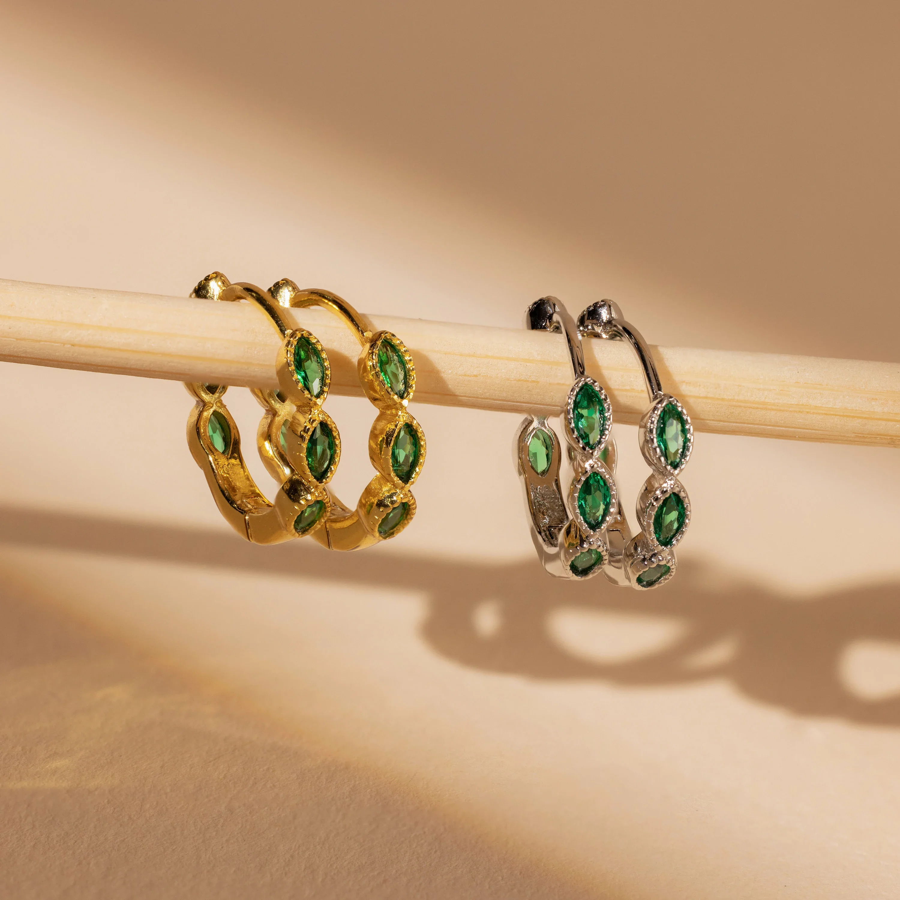 Emerald Marquise Inlay Huggies - Image 3