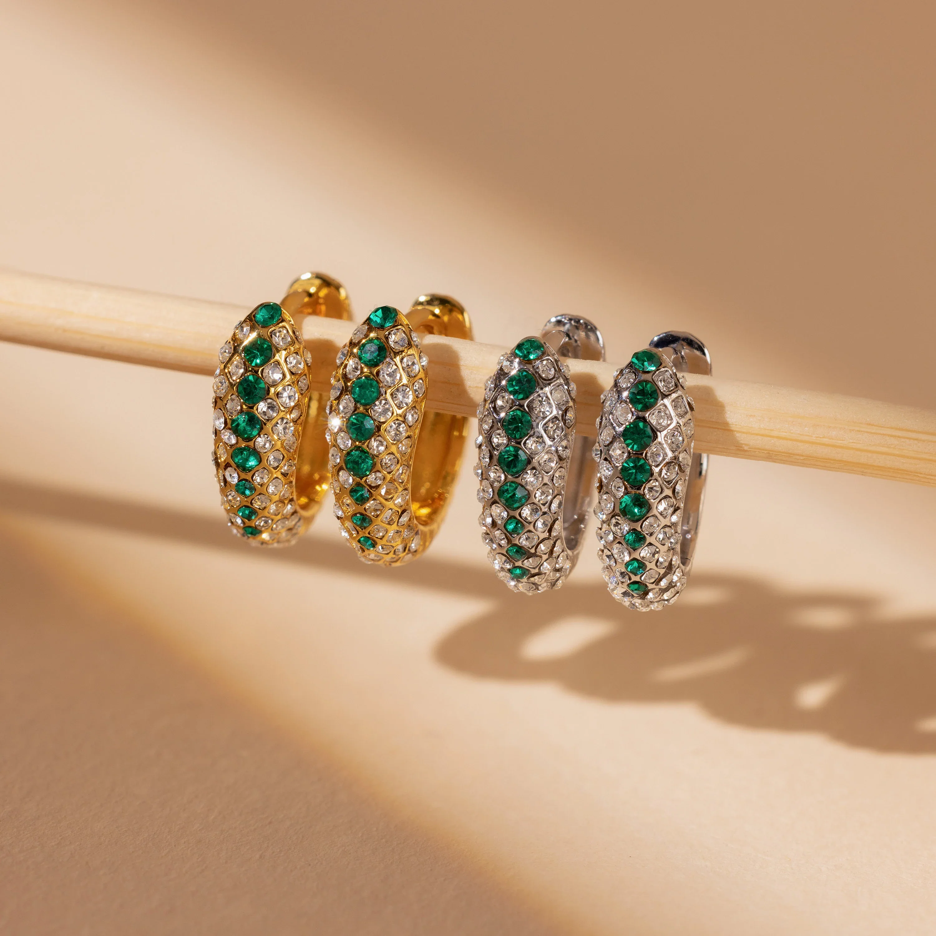 Emerald Pave Snake Hoops - Image 3