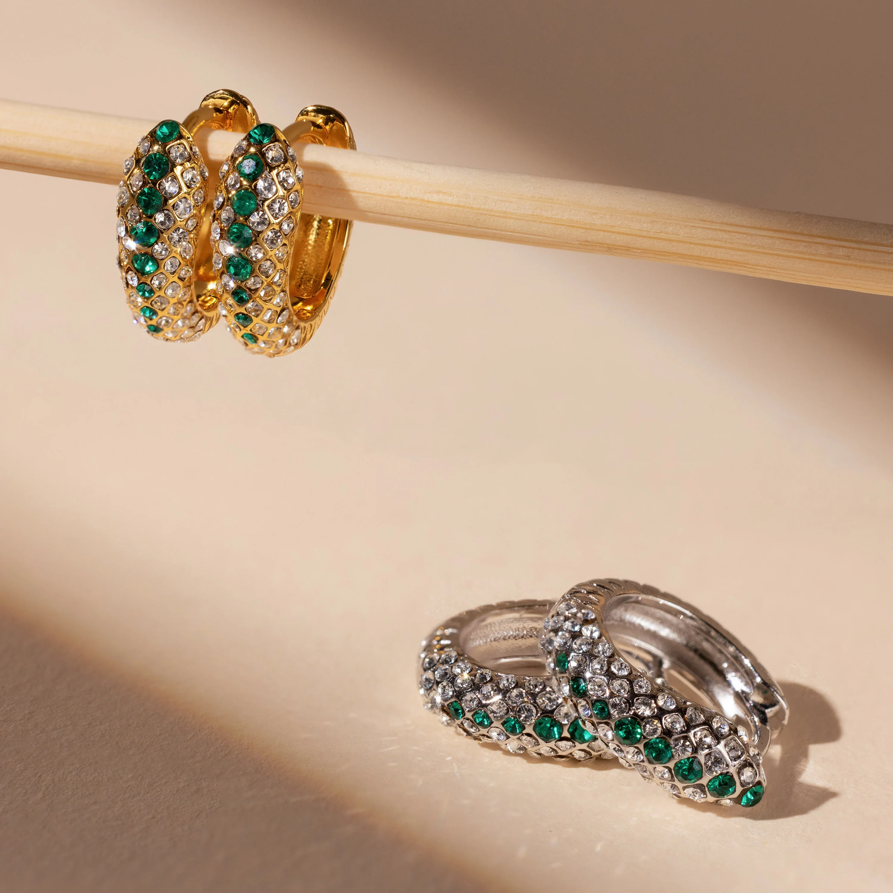 Emerald Pave Snake Hoops - Image 7