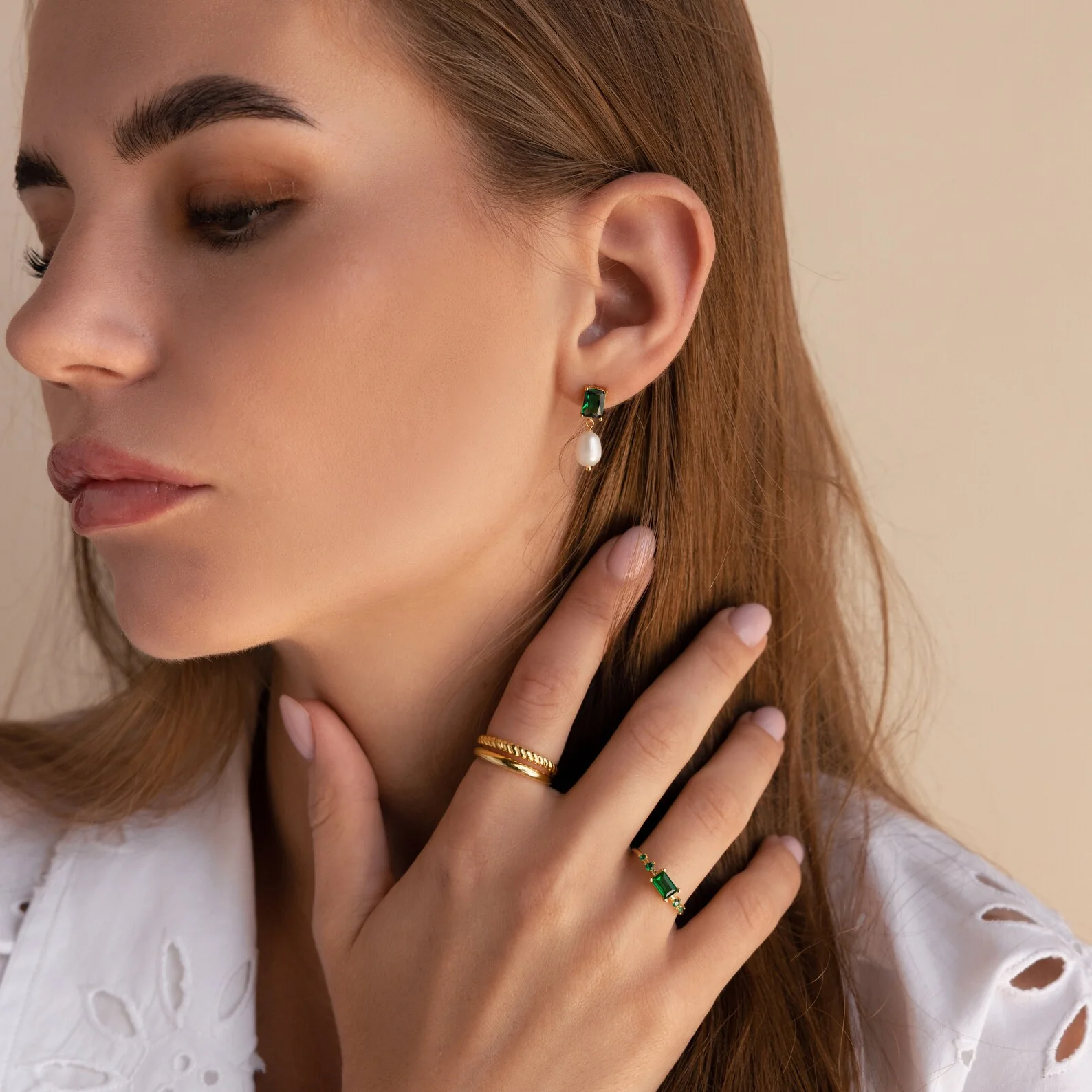 Emerald Pearl Drop Earrings - Image 6