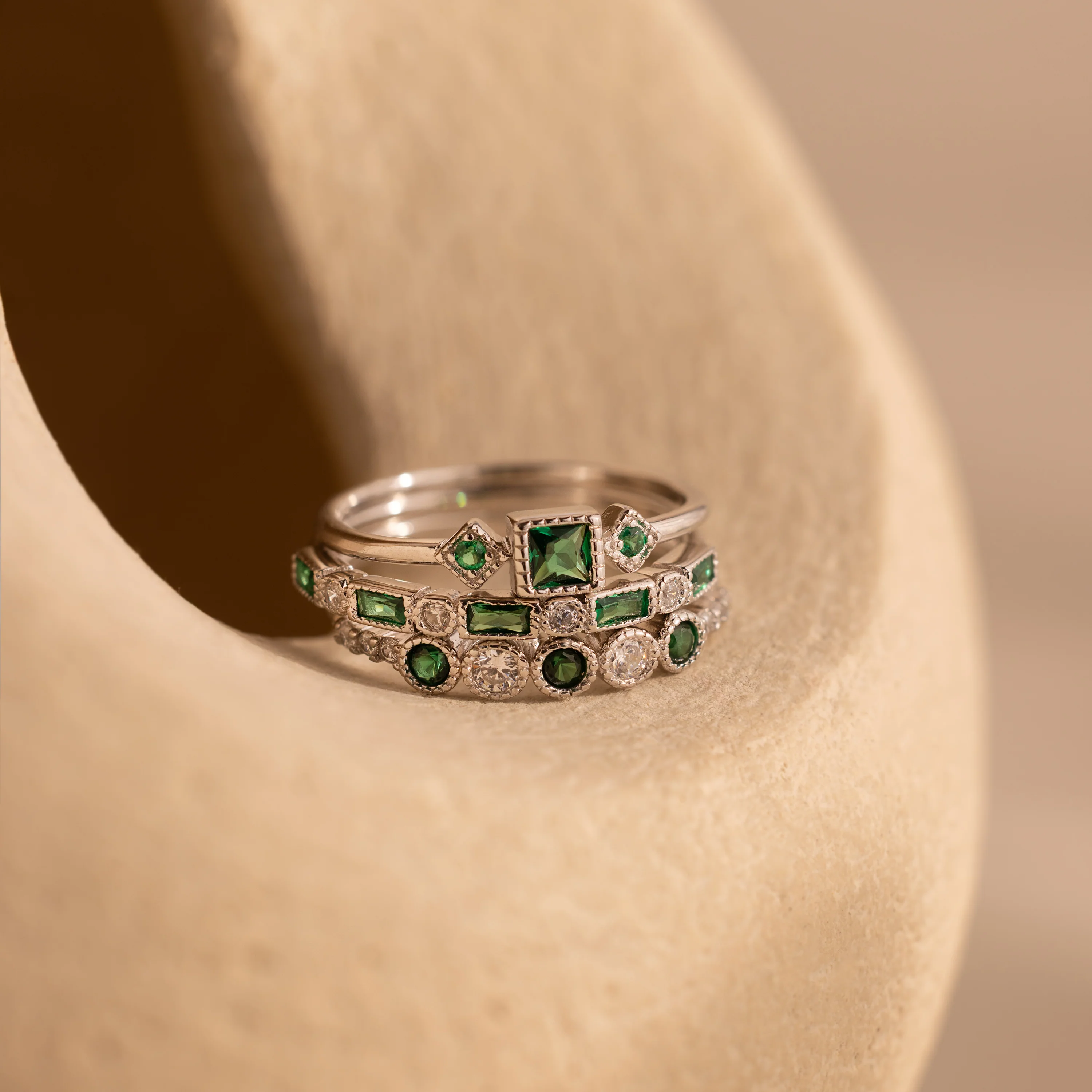 Emerald Stacking Ring Set - Image 4
