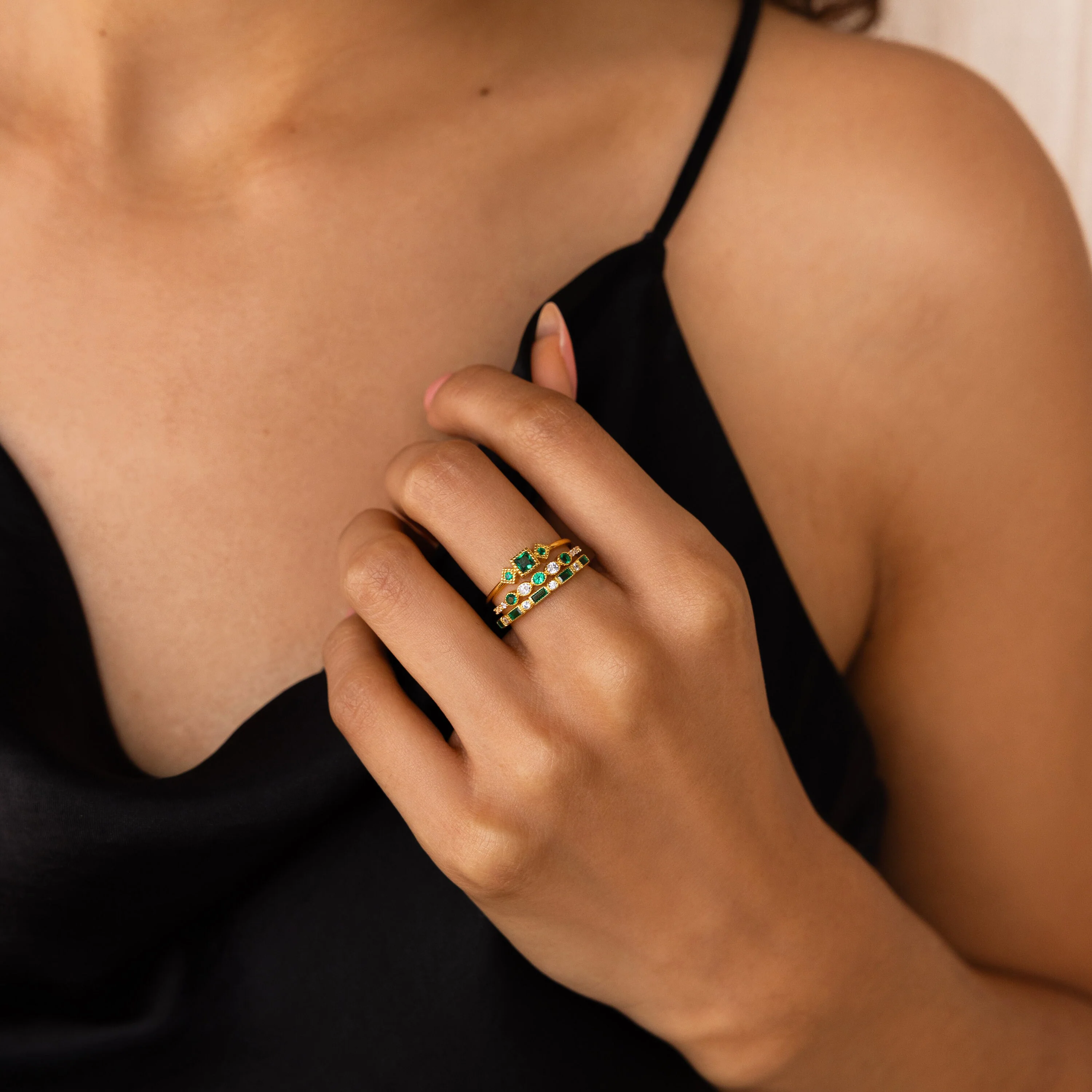Emerald Stacking Ring Set - Image 5