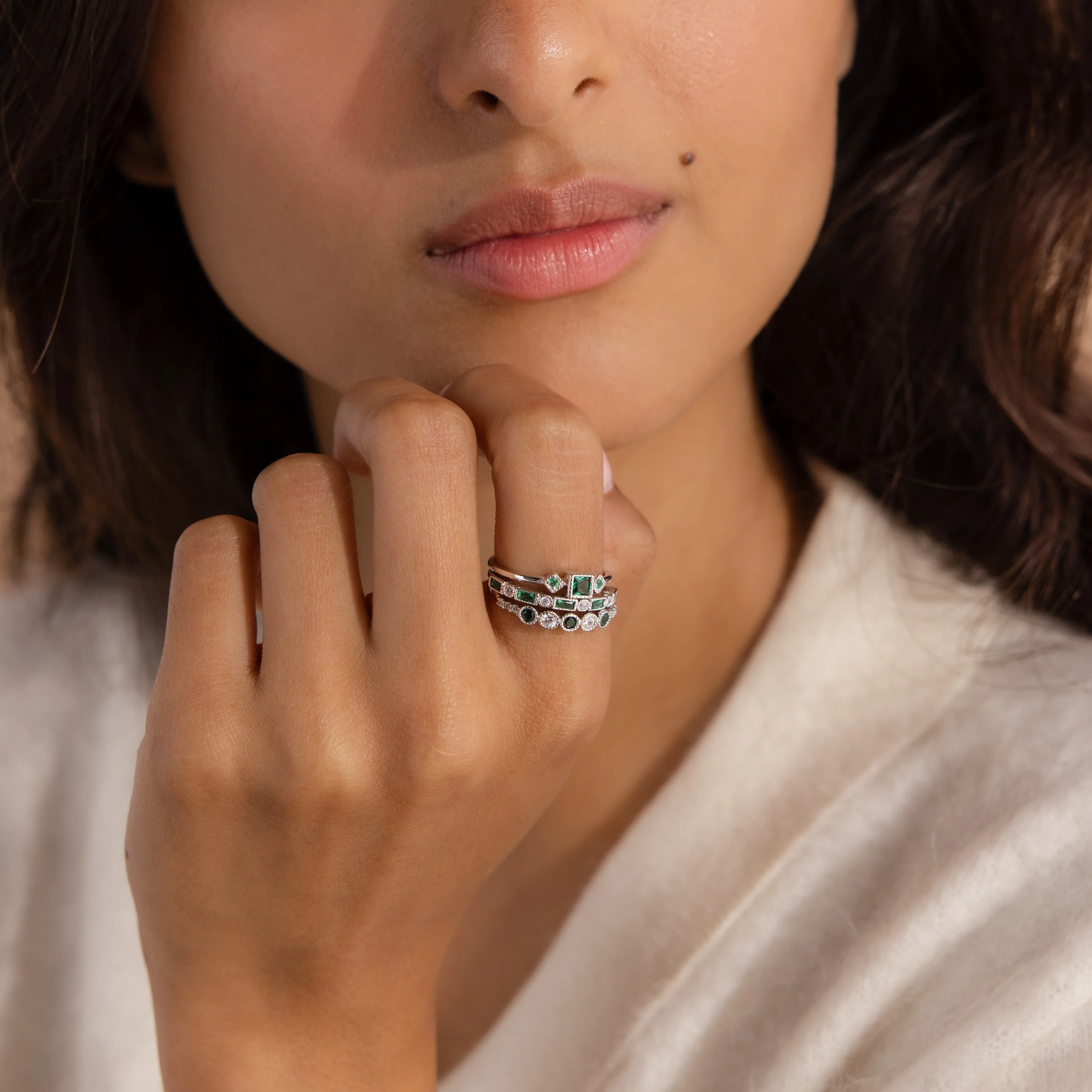Emerald Stacking Ring Set in Silver - Image 7