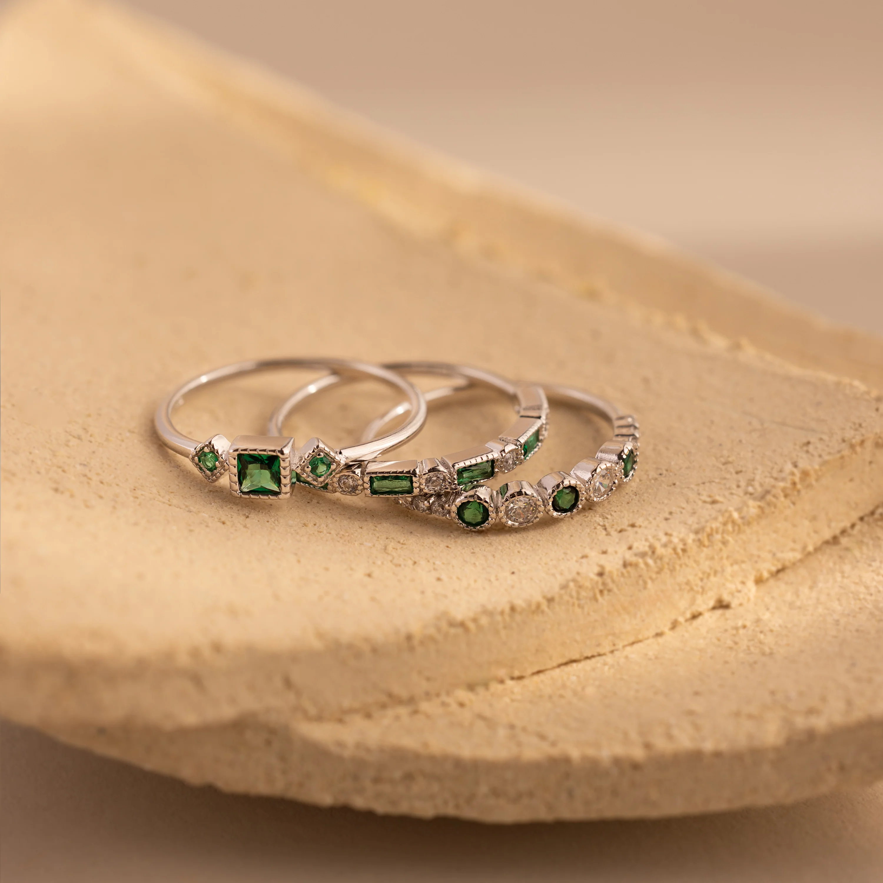 Emerald Stacking Ring Set in Silver - Image 8