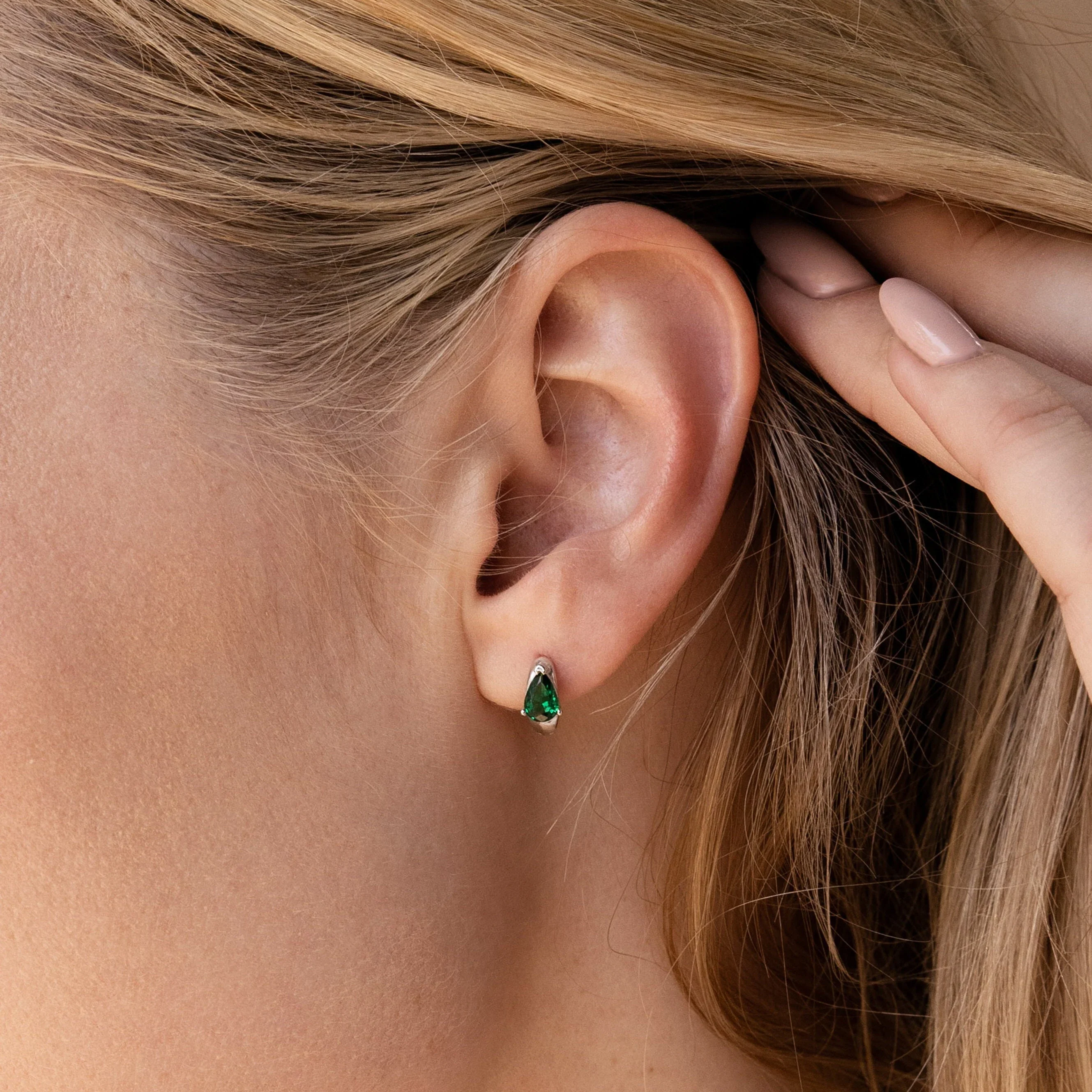 Emerald Teardrop Huggies - Image 4