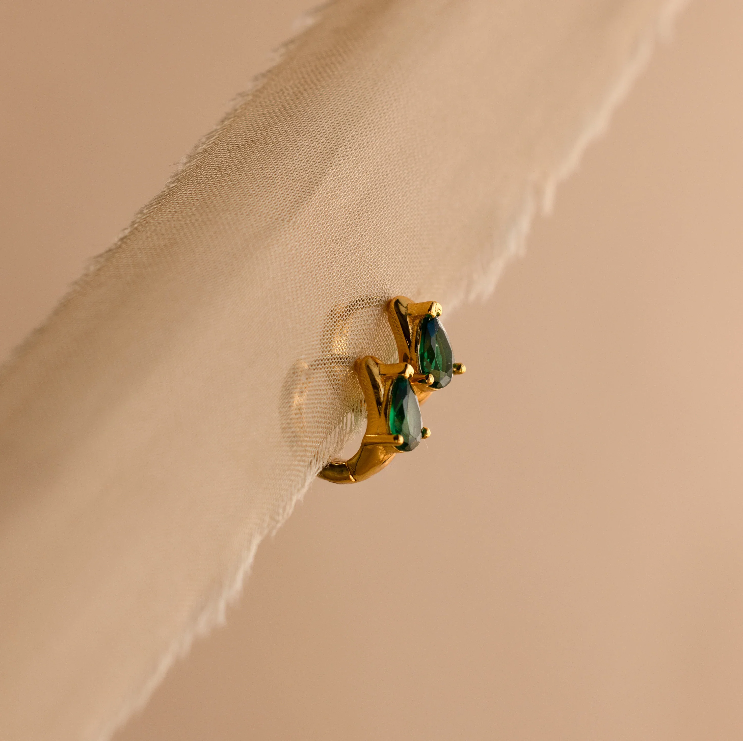 Emerald Teardrop Huggies - Image 7