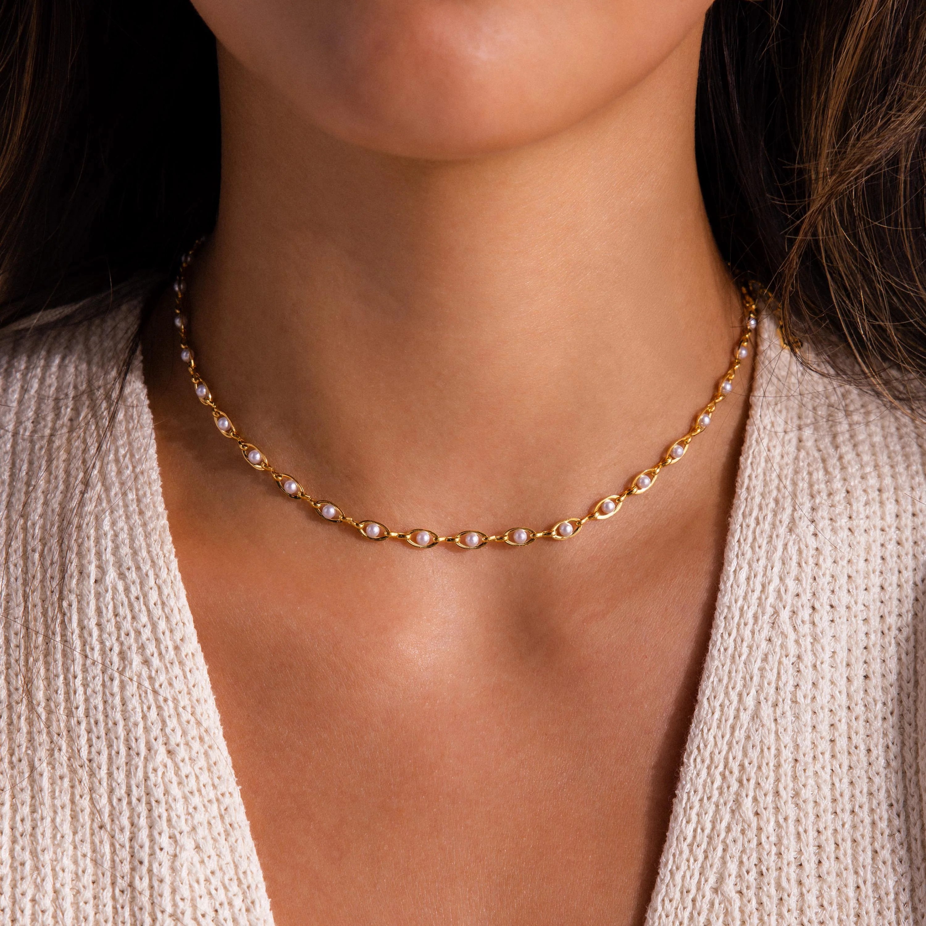 Eternity Pearl Choker Necklace in 18K Gold - Image 2