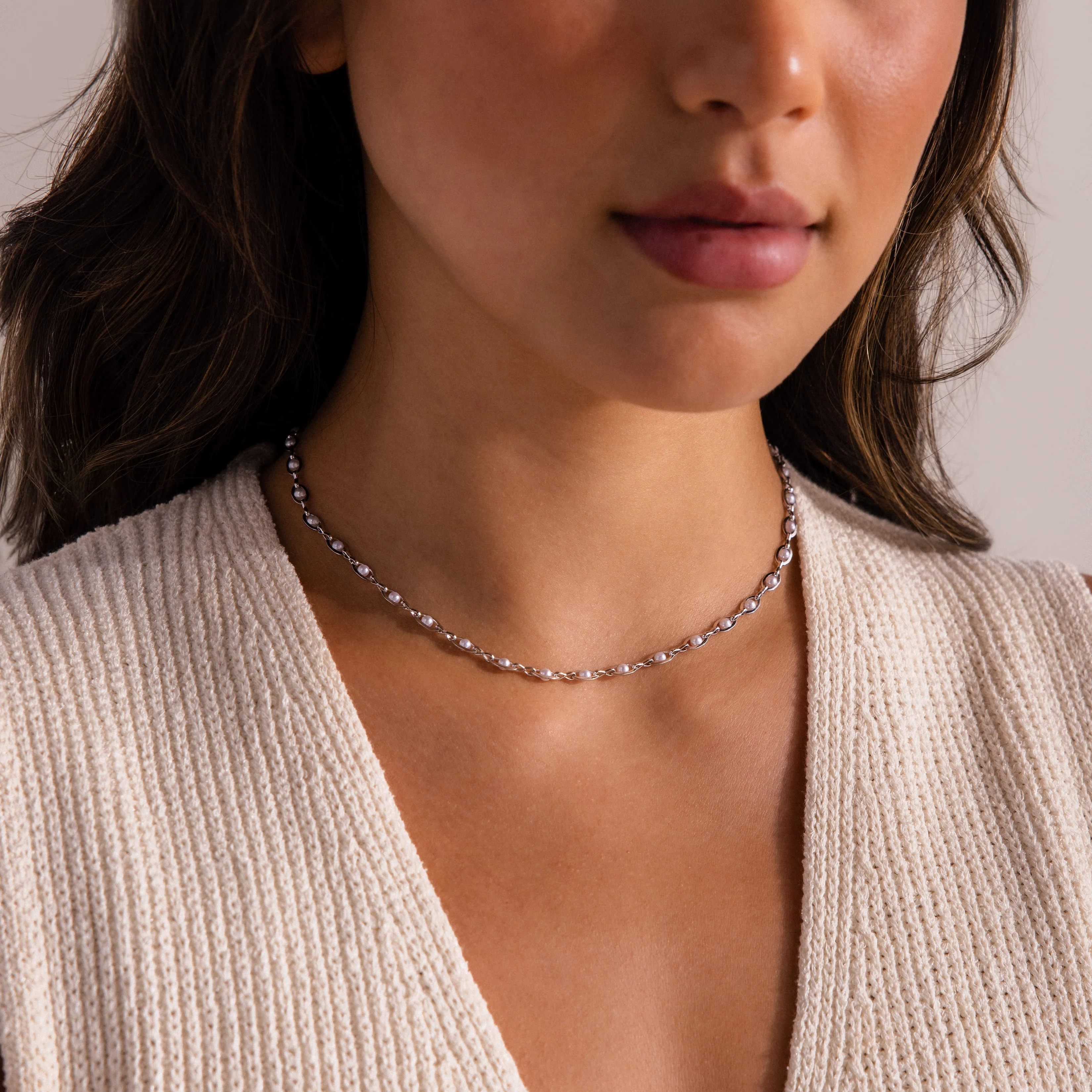 Eternity Pearl Choker Necklace in Silver - Image 2