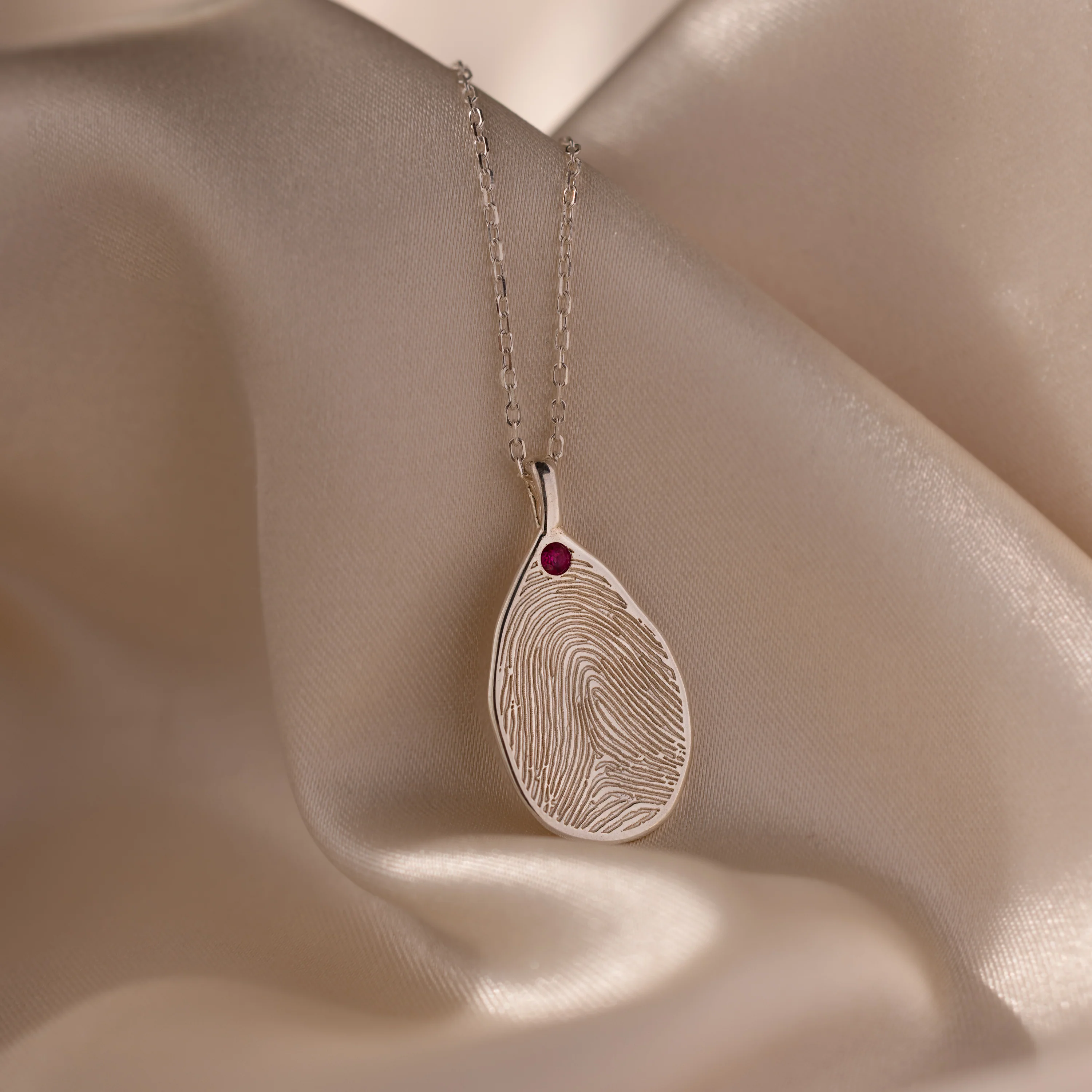 Fingerprint Birthstone Teardrop Necklace - Image 2