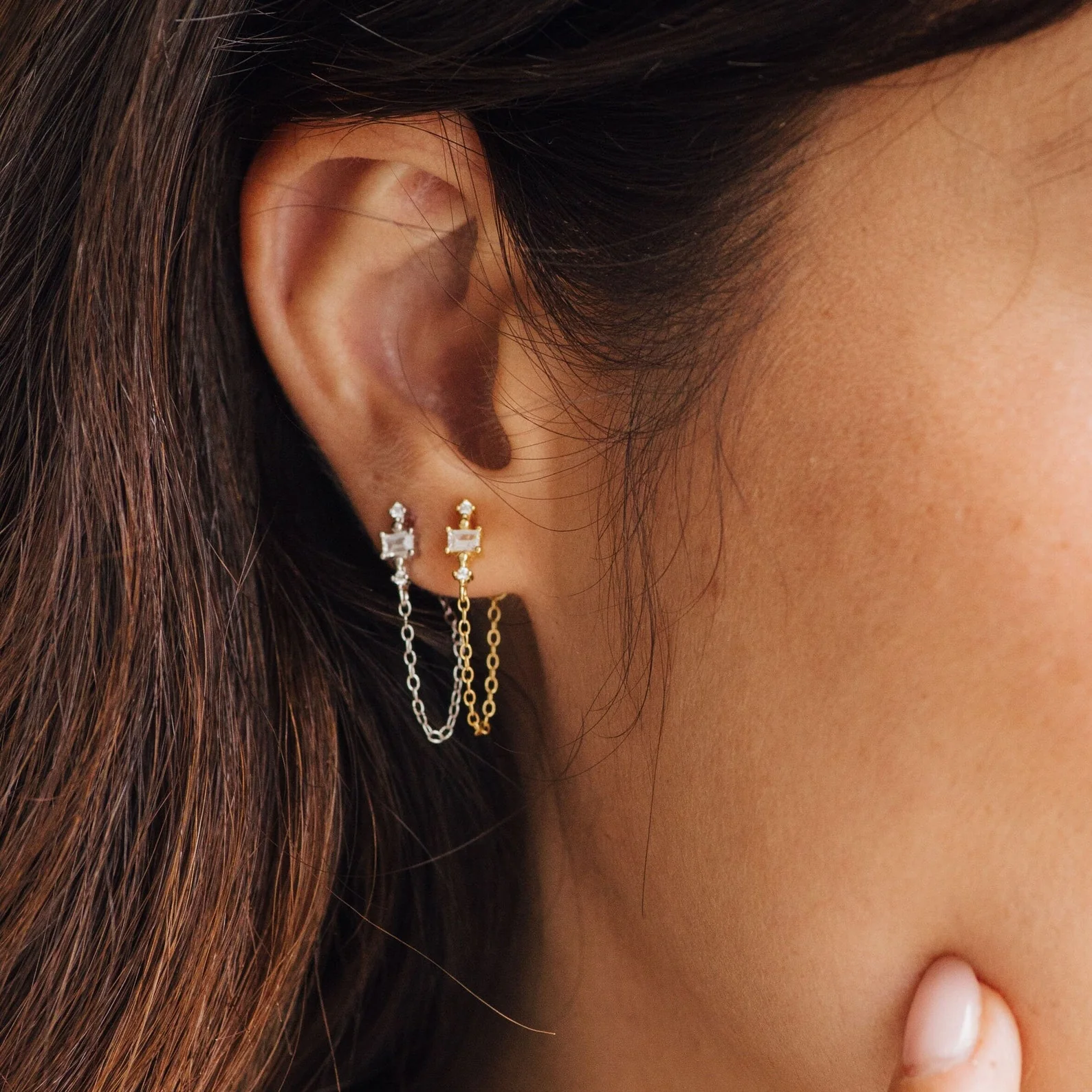 Florence Diamond Chain Earrings - Image 2