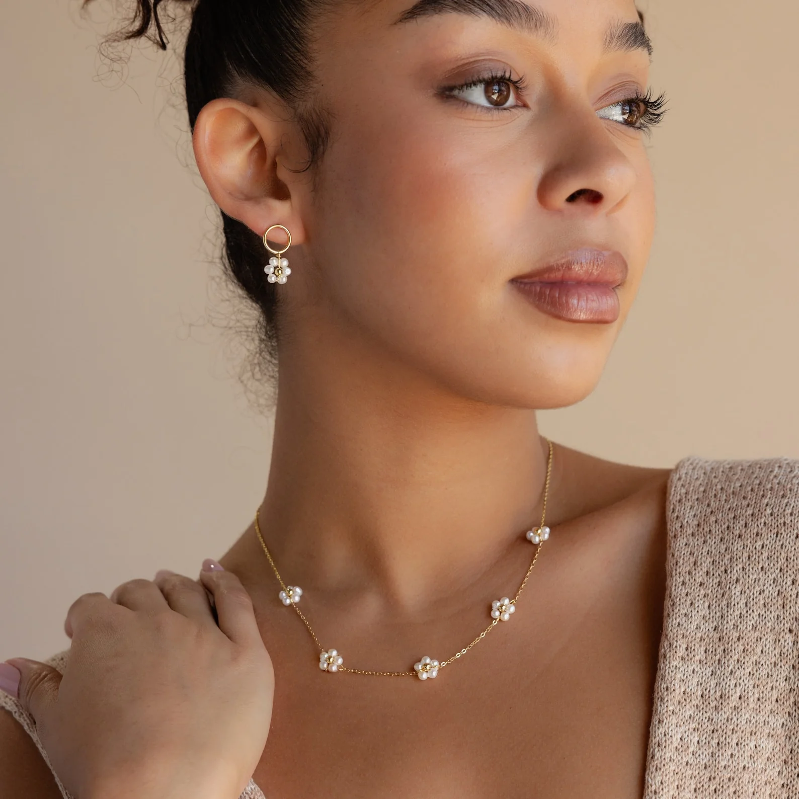 Flower Pearl Drop Earrings - Image 6
