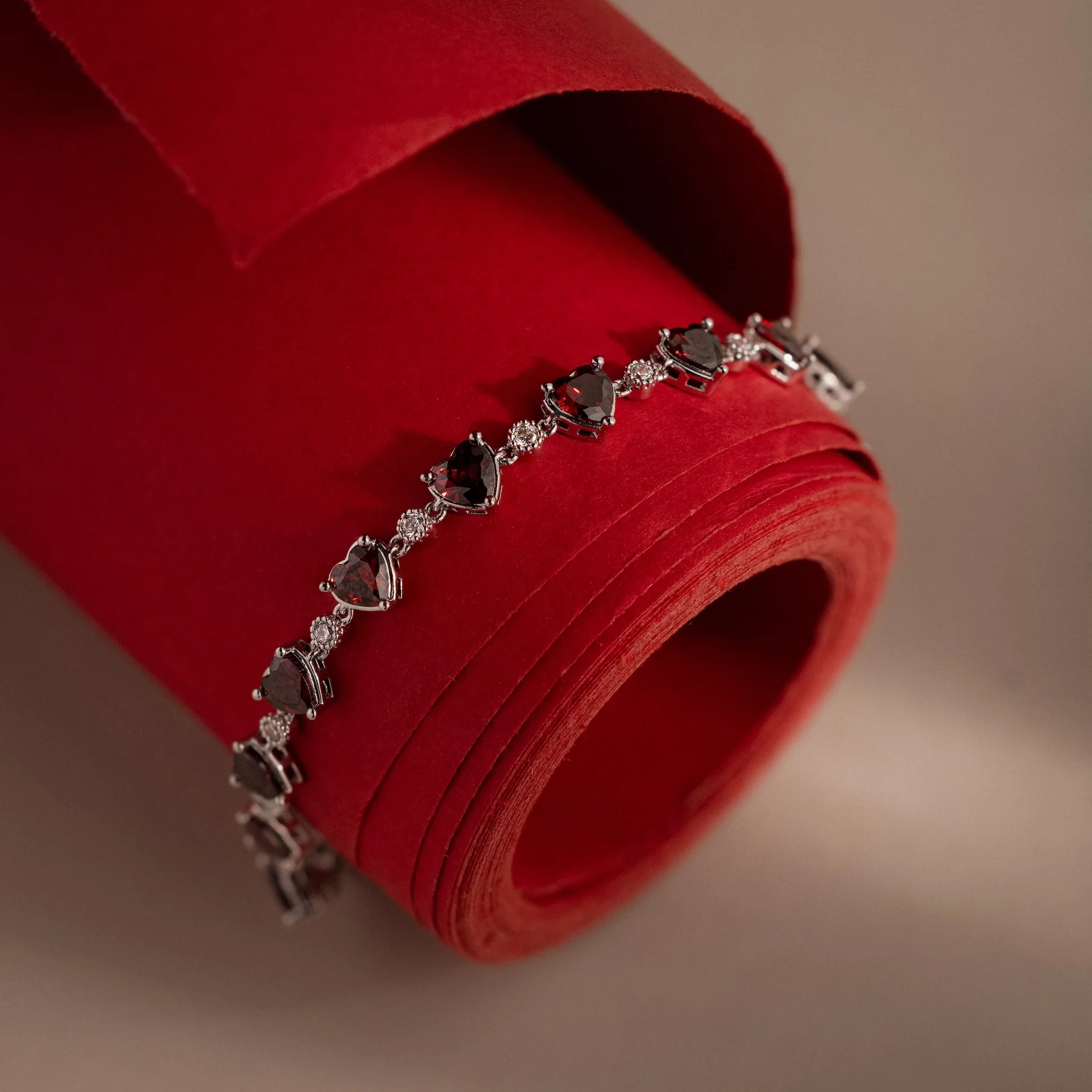 Garnet Heart Tennis Bracelet in Silver - Image 3