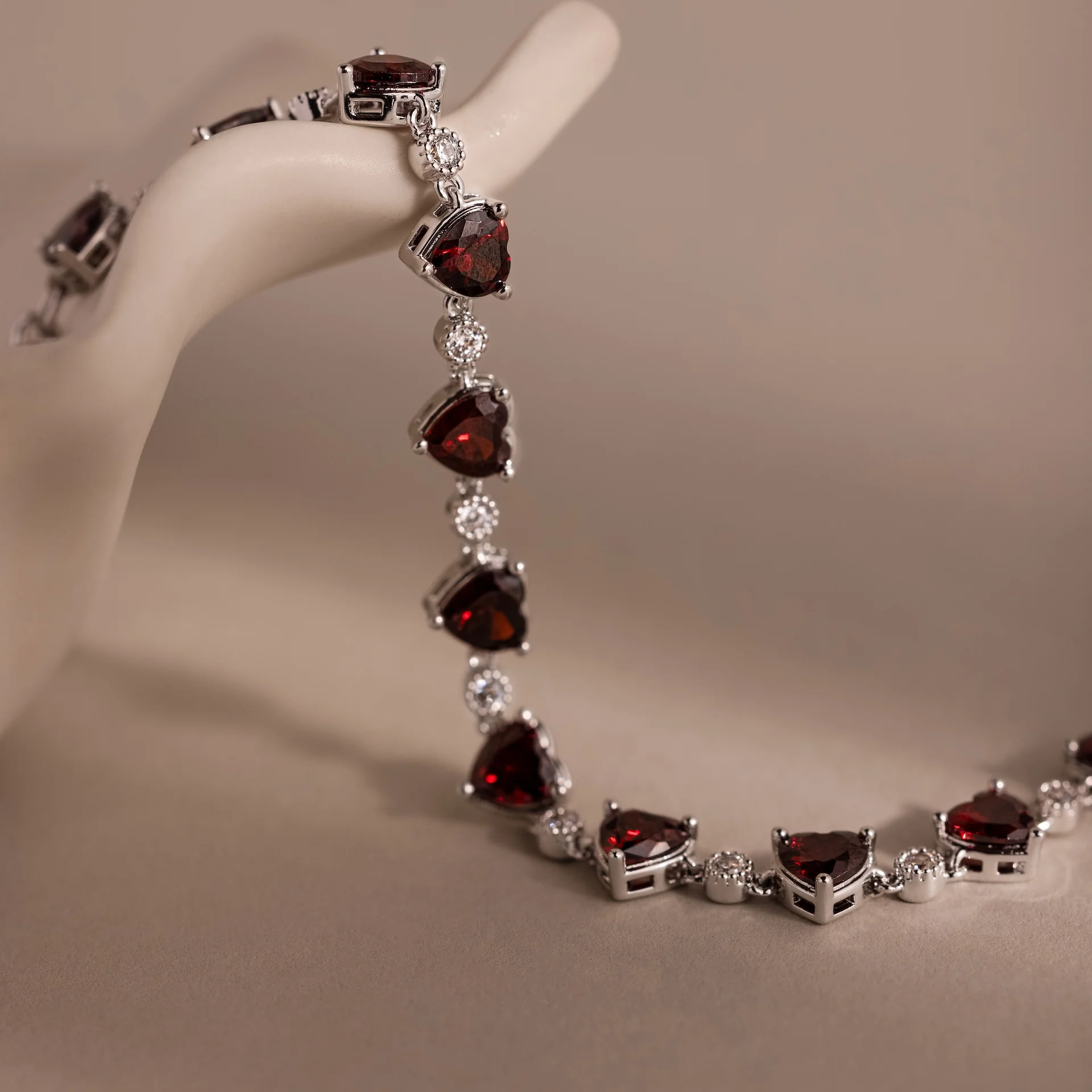 Garnet Heart Tennis Bracelet in Silver - Image 5