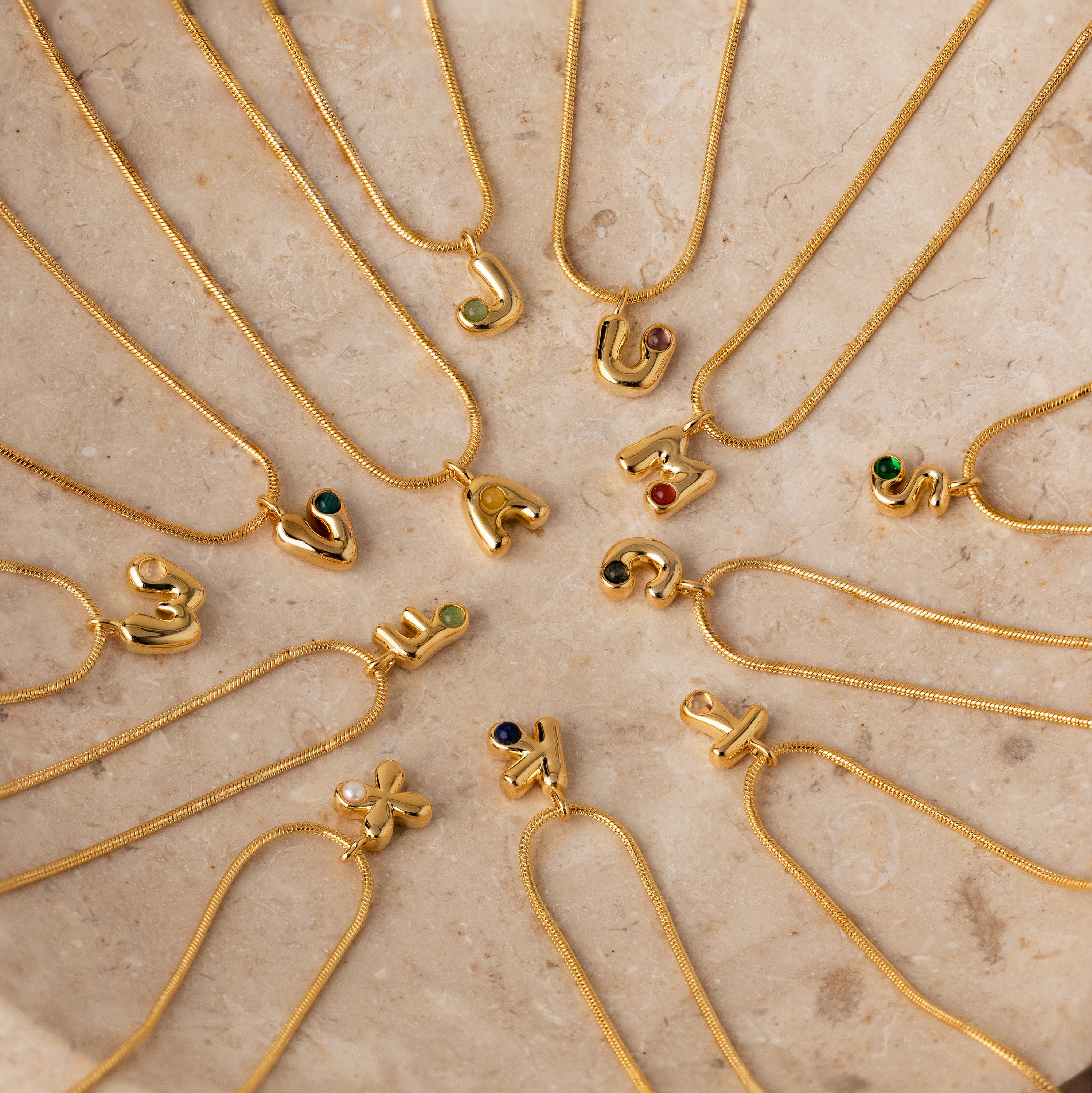 Gemstone Bubble Initial Necklace - Image 7