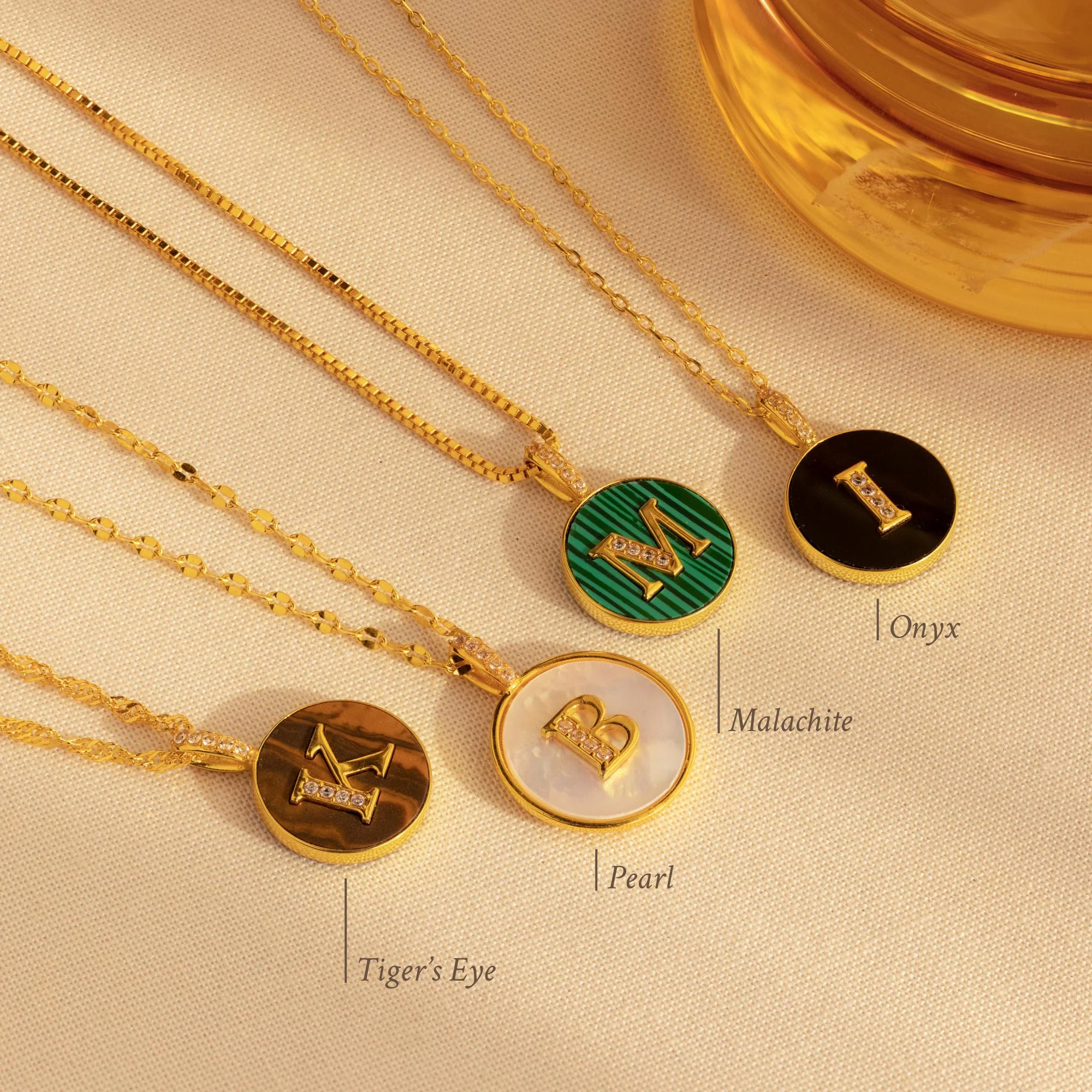 Gemstone Initial Disc Necklace - Image 5