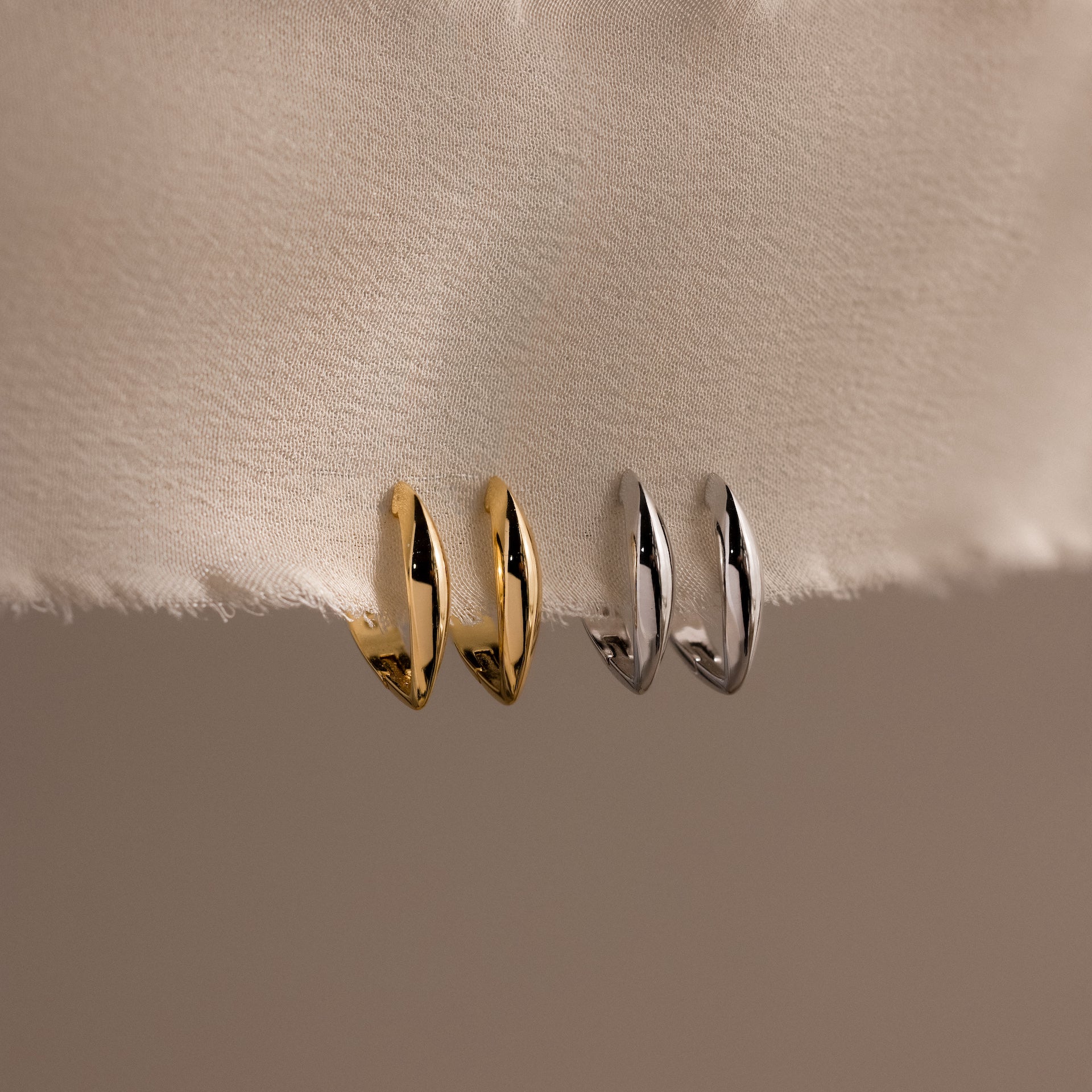 Geometric Leaf Hoop Earrings in Silver - Image 5