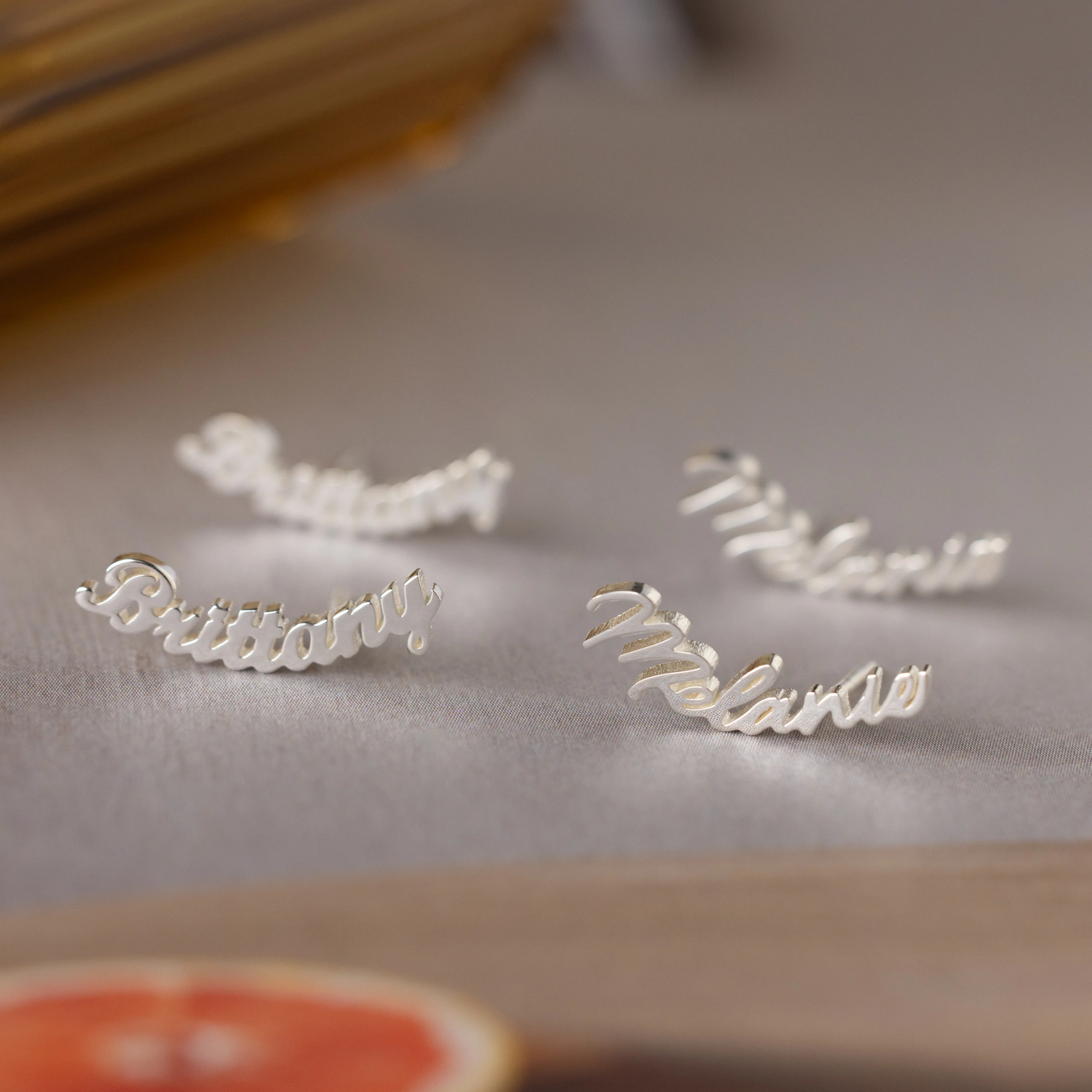 London Name Earrings in Silver - Image 3