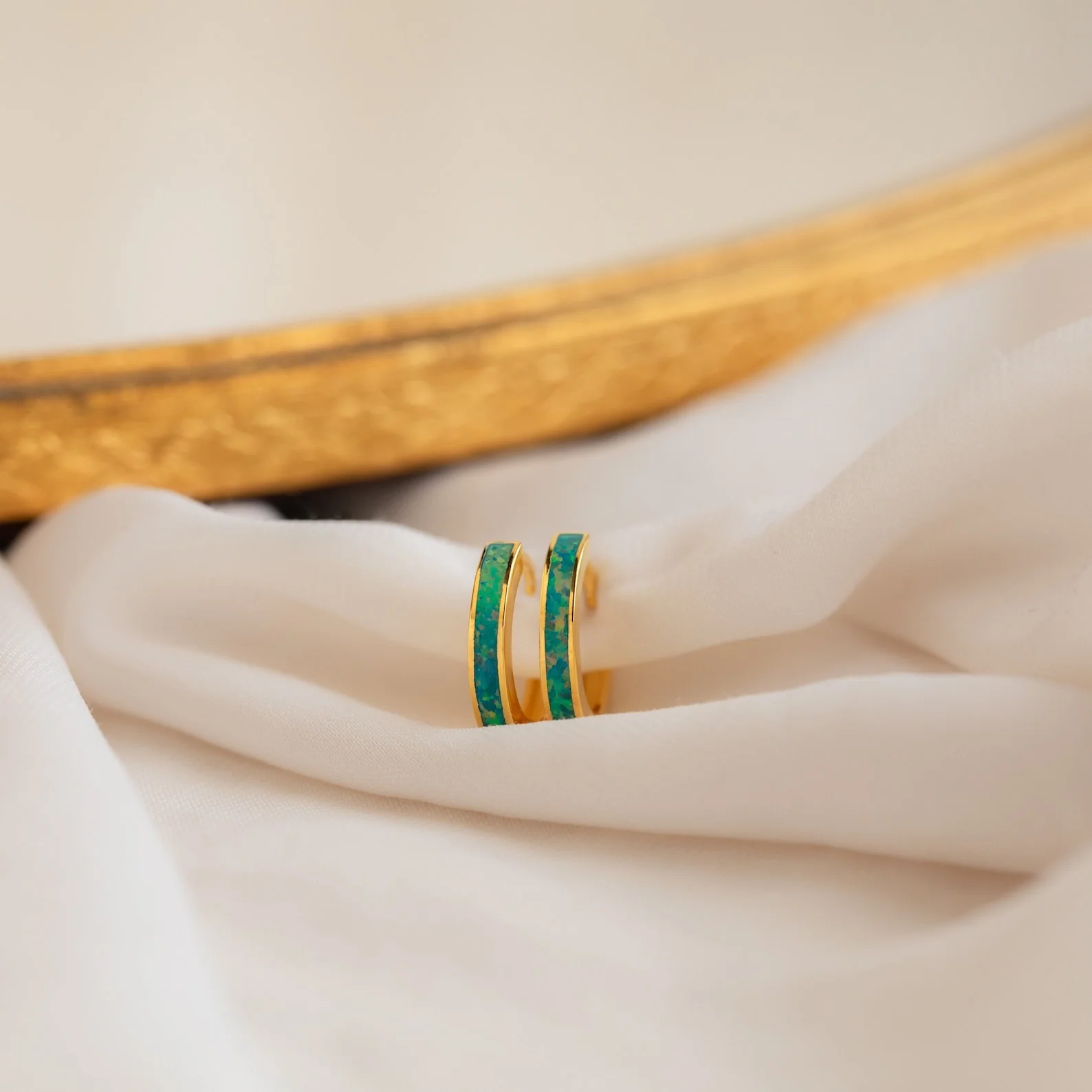Green Opal Inlay Hoops - Image 2