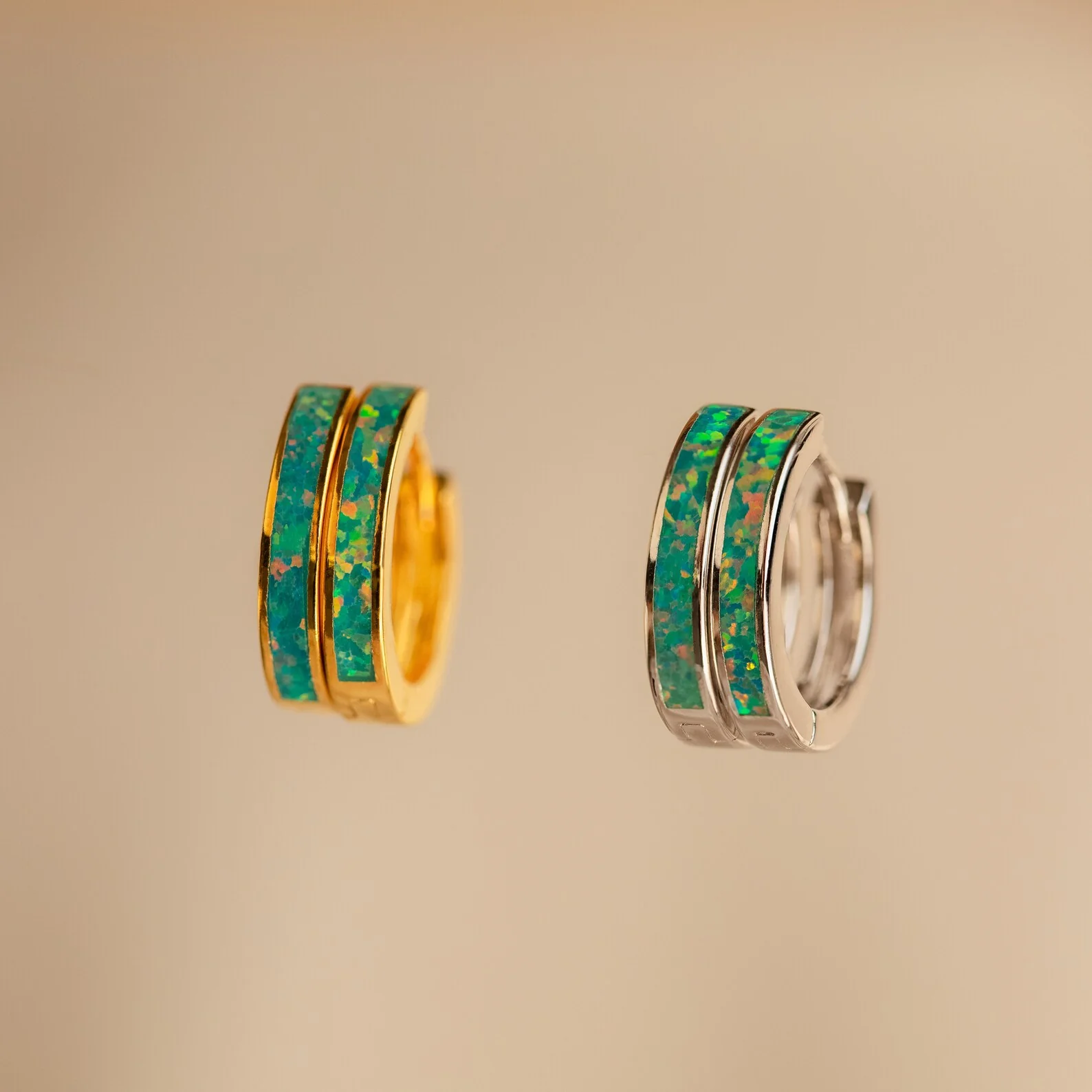 Green Opal Inlay Hoops - Image 3