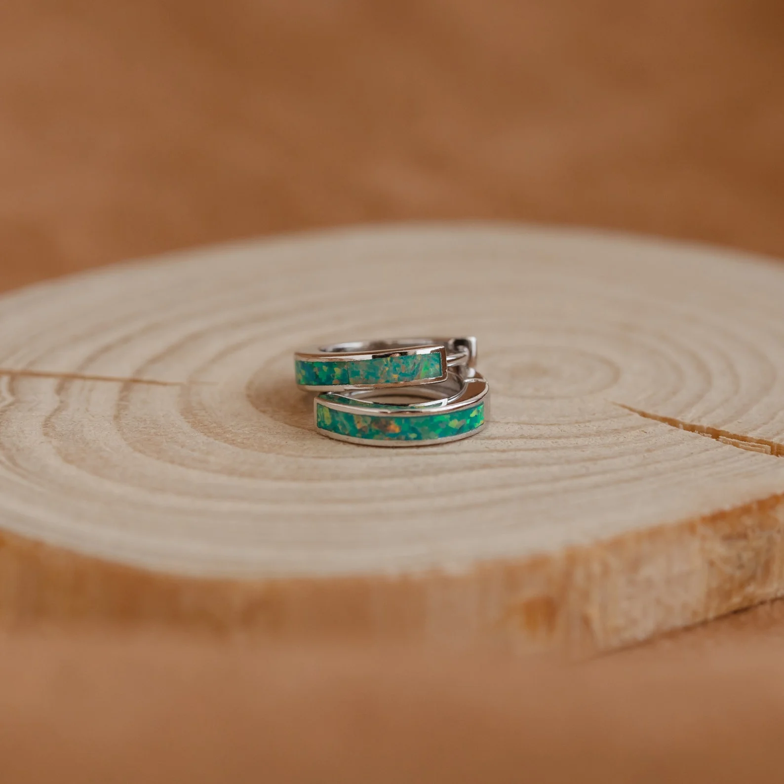 Green Opal Inlay Huggies - Image 7