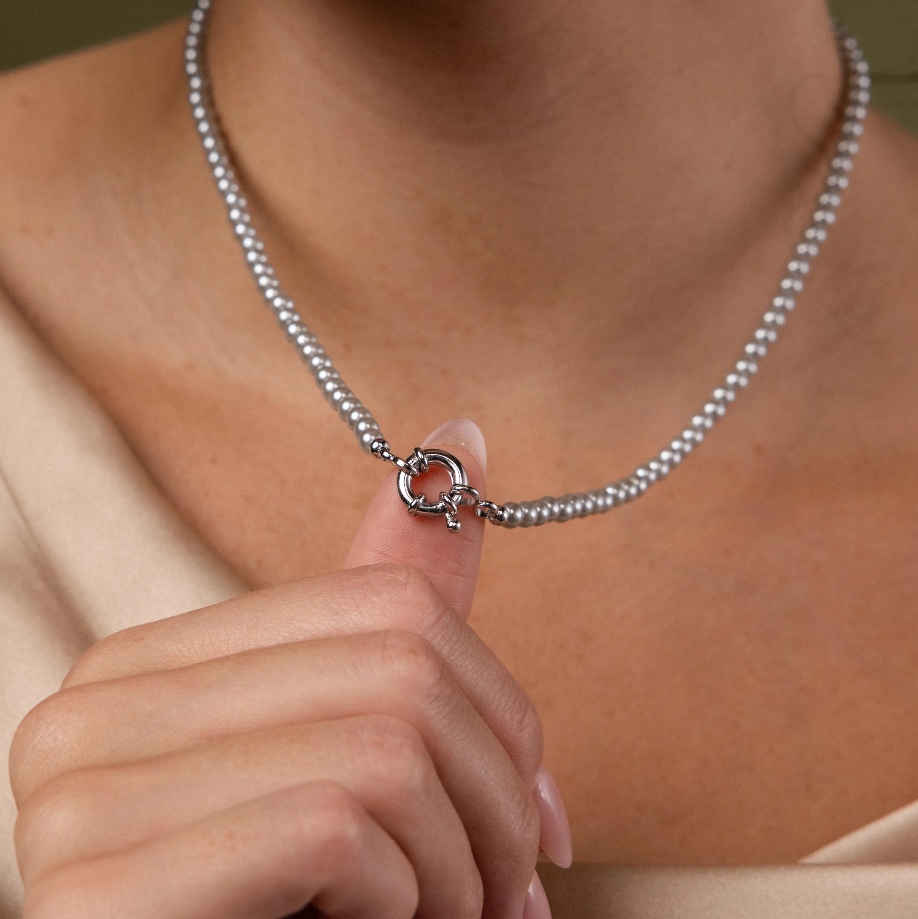 Grey Pearl Charm Necklace in Silver - Image 2