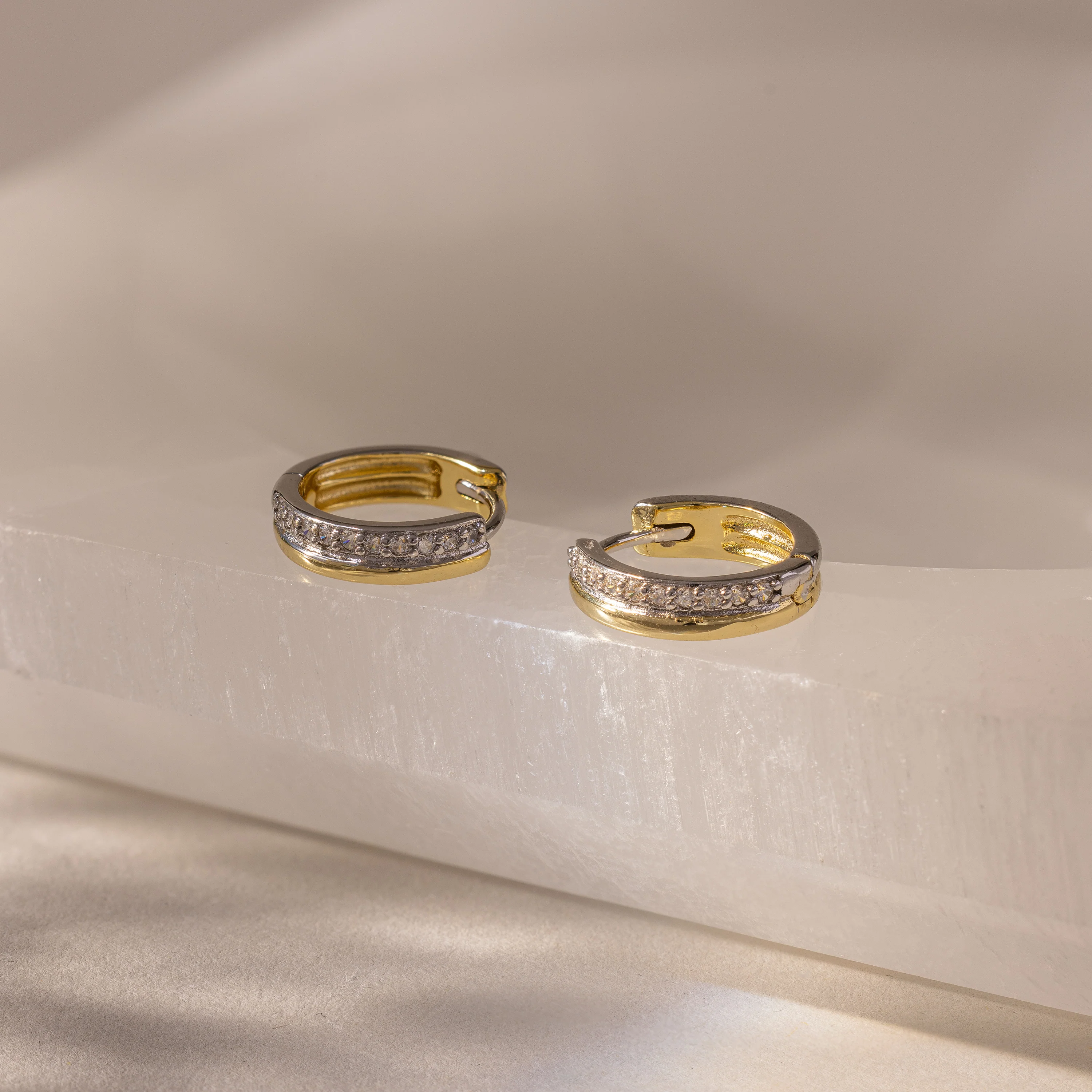 Half Pave Huggies in Mixed Metal - Image 3