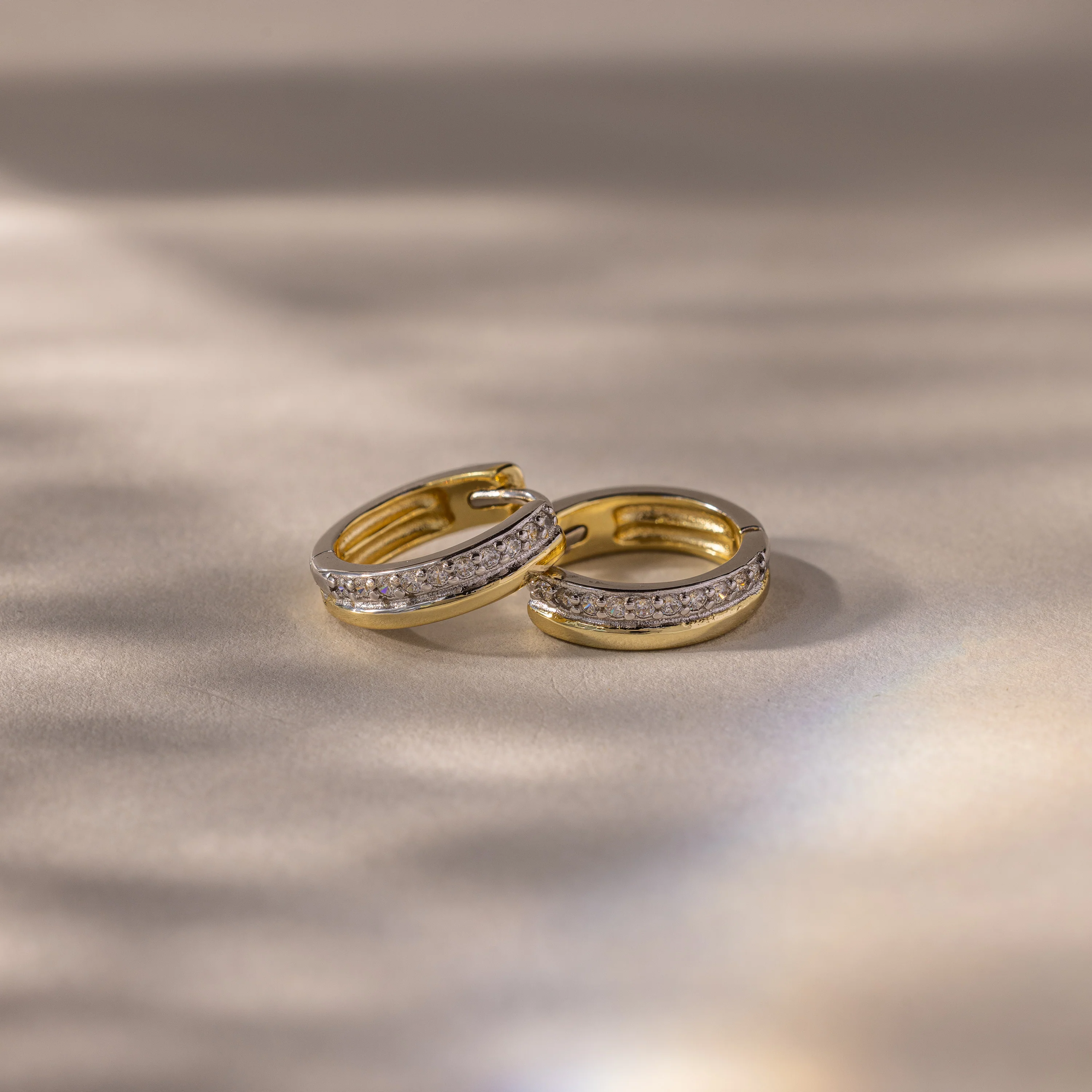 Half Pave Huggies in Mixed Metal - Image 7