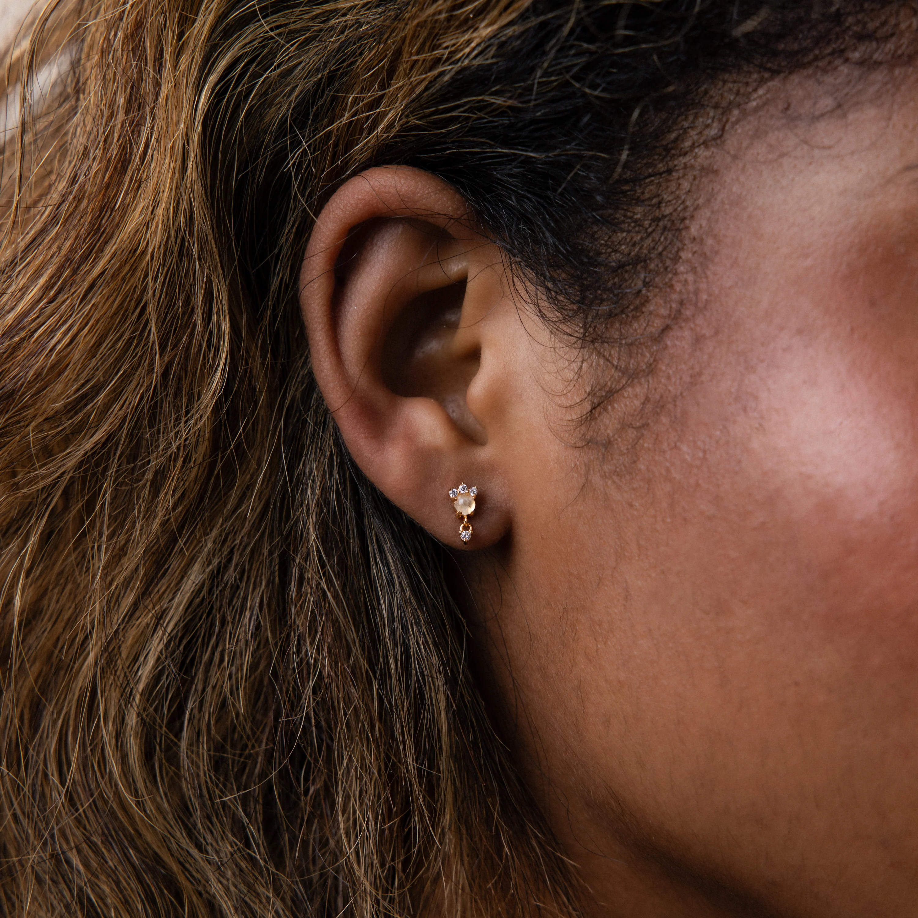 Halo Moonstone Drop Studs - Image 3