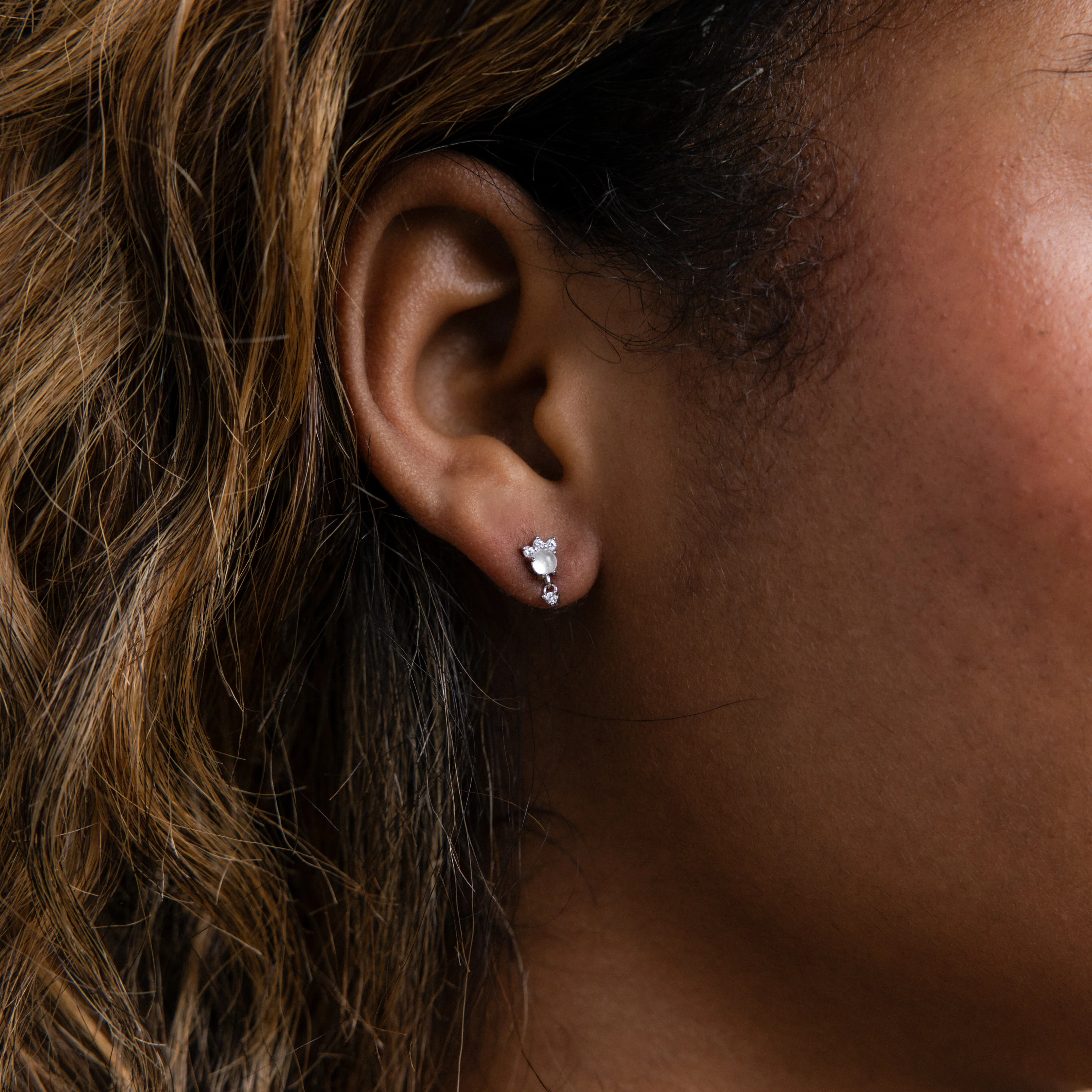 Halo Moonstone Drop Studs - Image 5