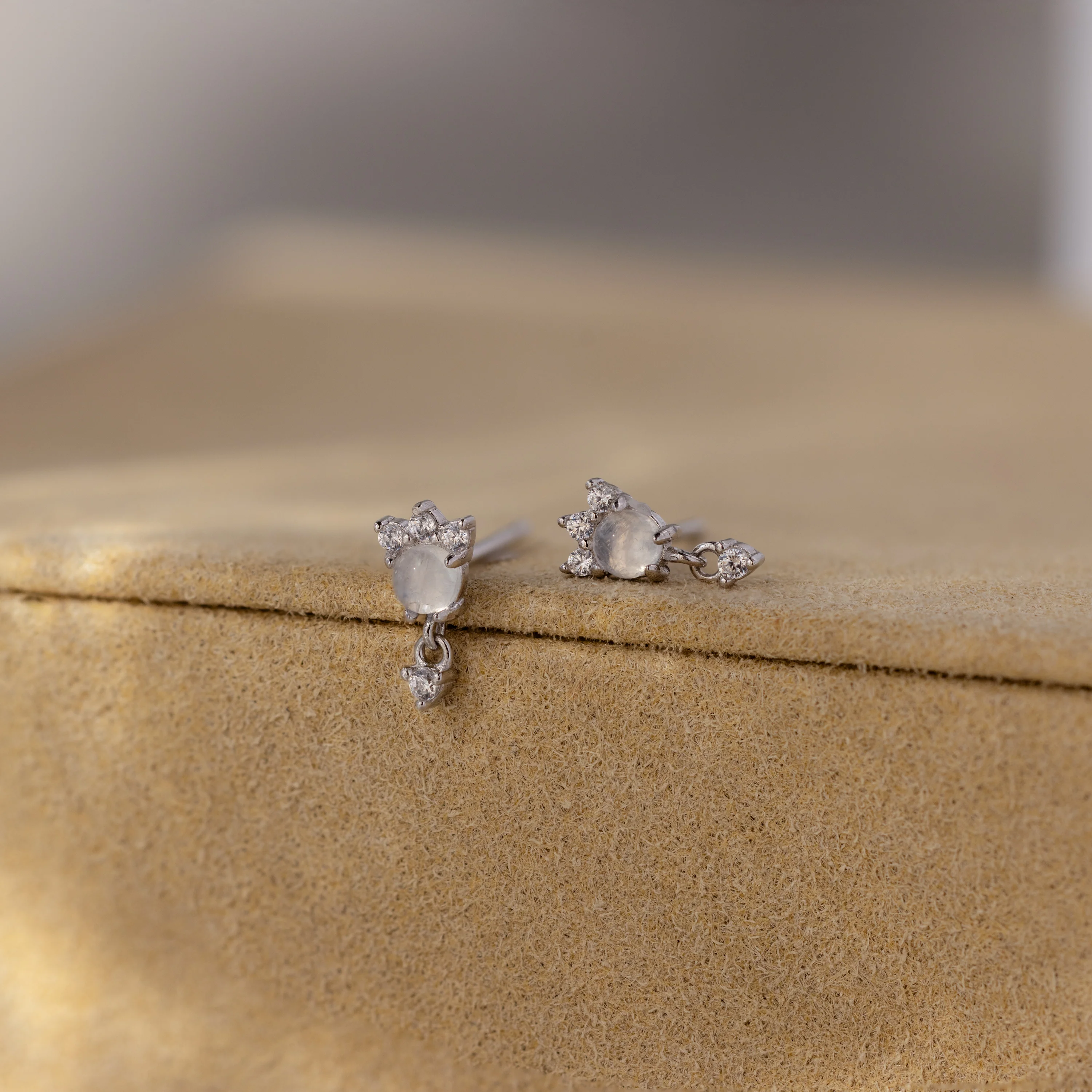 Halo Moonstone Drop Studs in Silver - Image 5