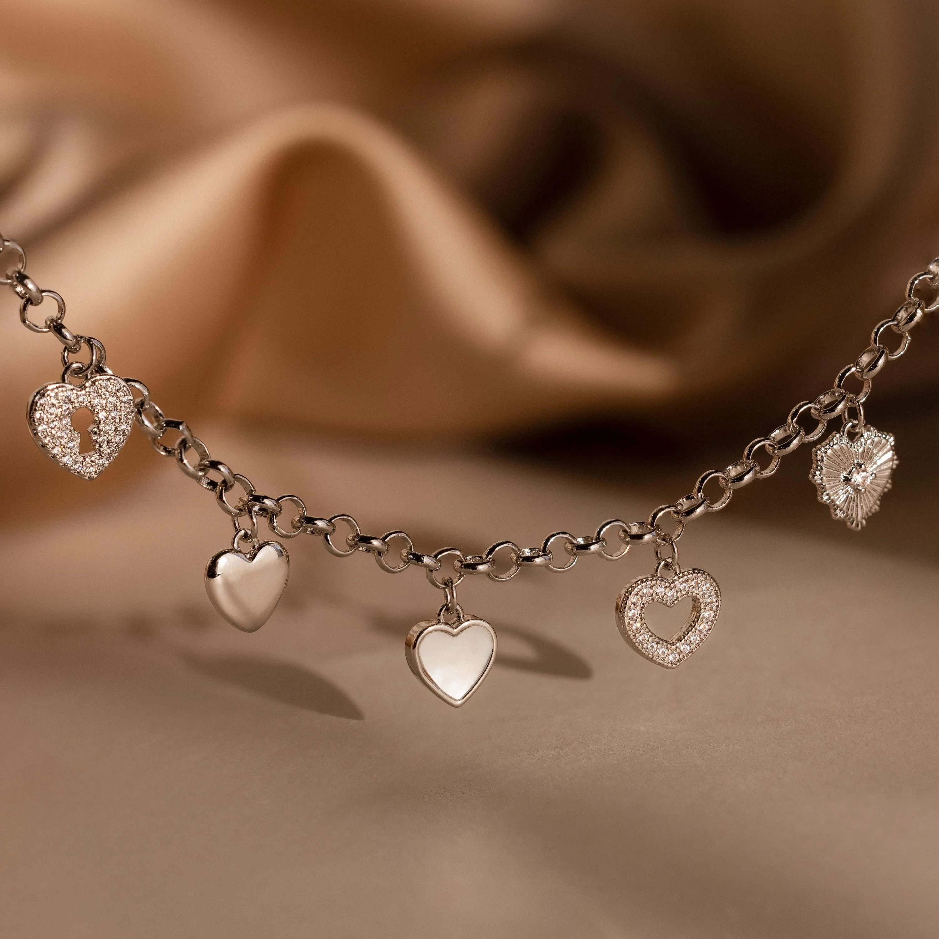 Heart Charm Bracelet in Silver - Image 3