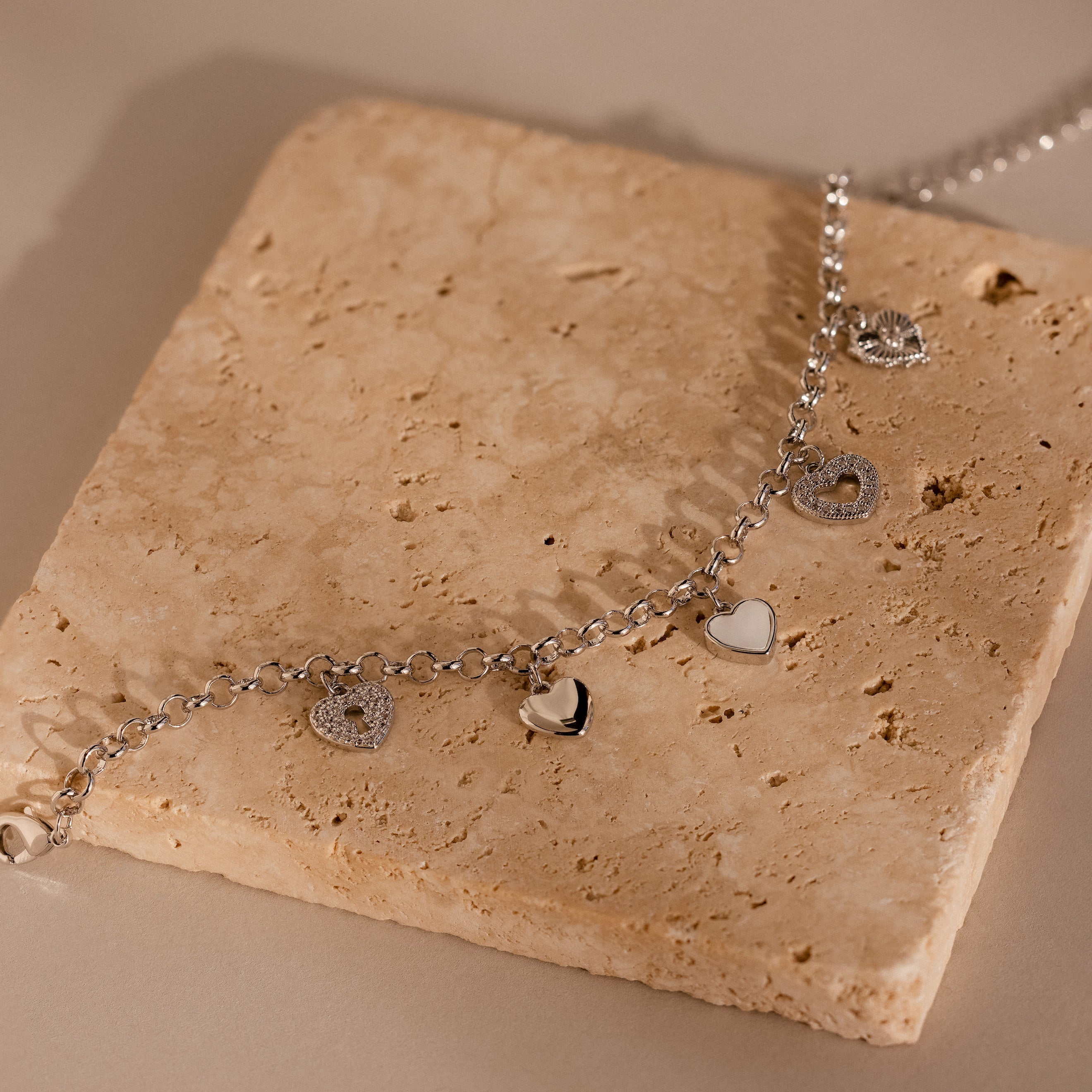 Heart Charm Bracelet in Silver - Image 5