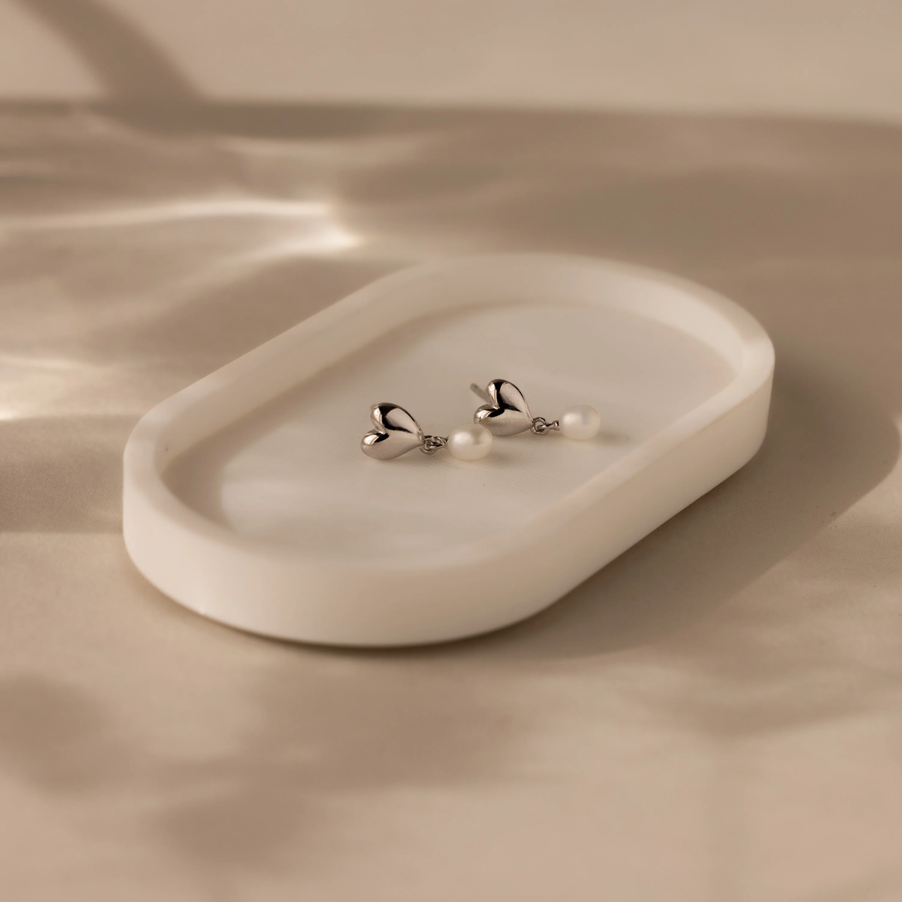 Heart Pearl Drop Earrings in Silver - Image 3