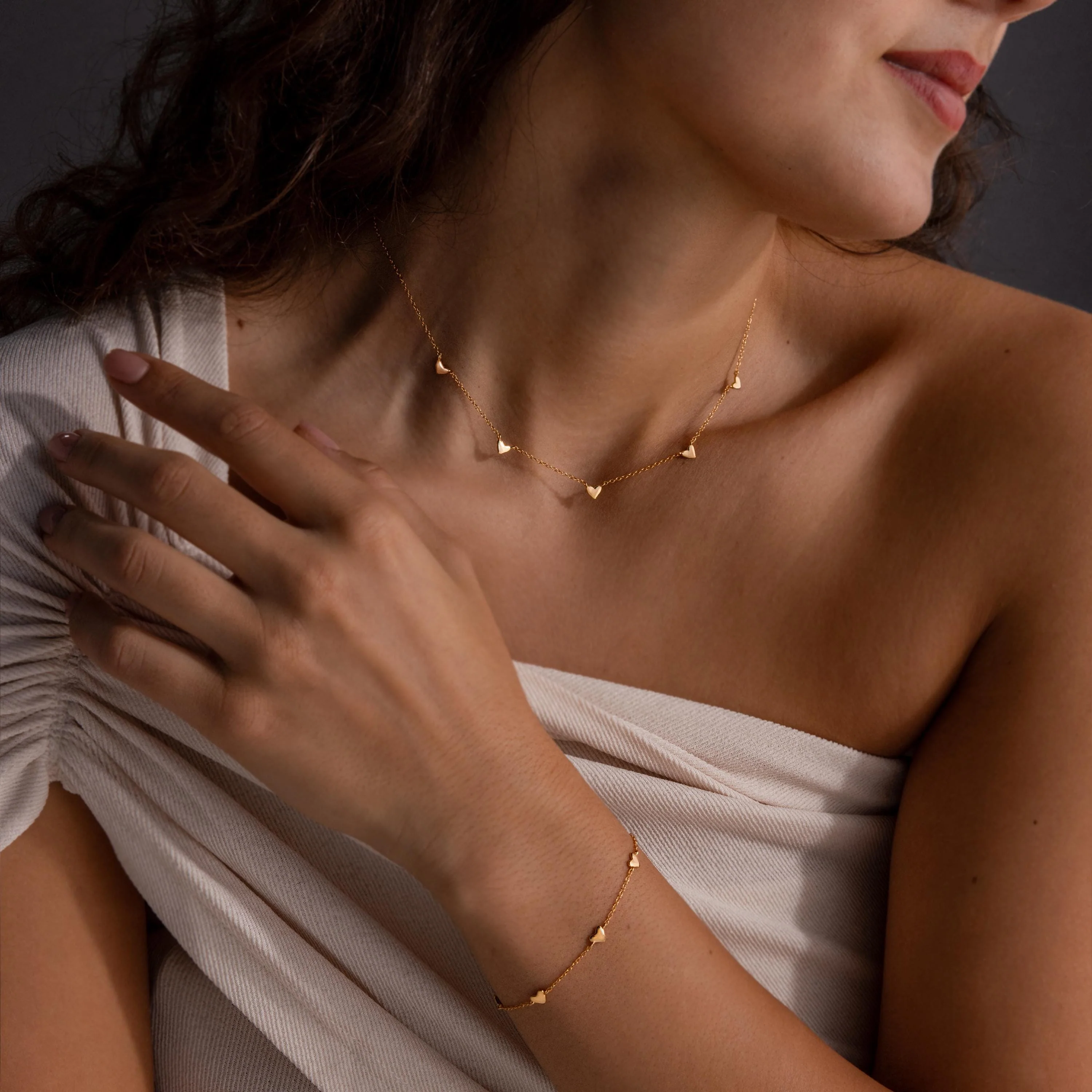 Heart Station Necklace & Bracelet Set in 18K Gold - Image 2