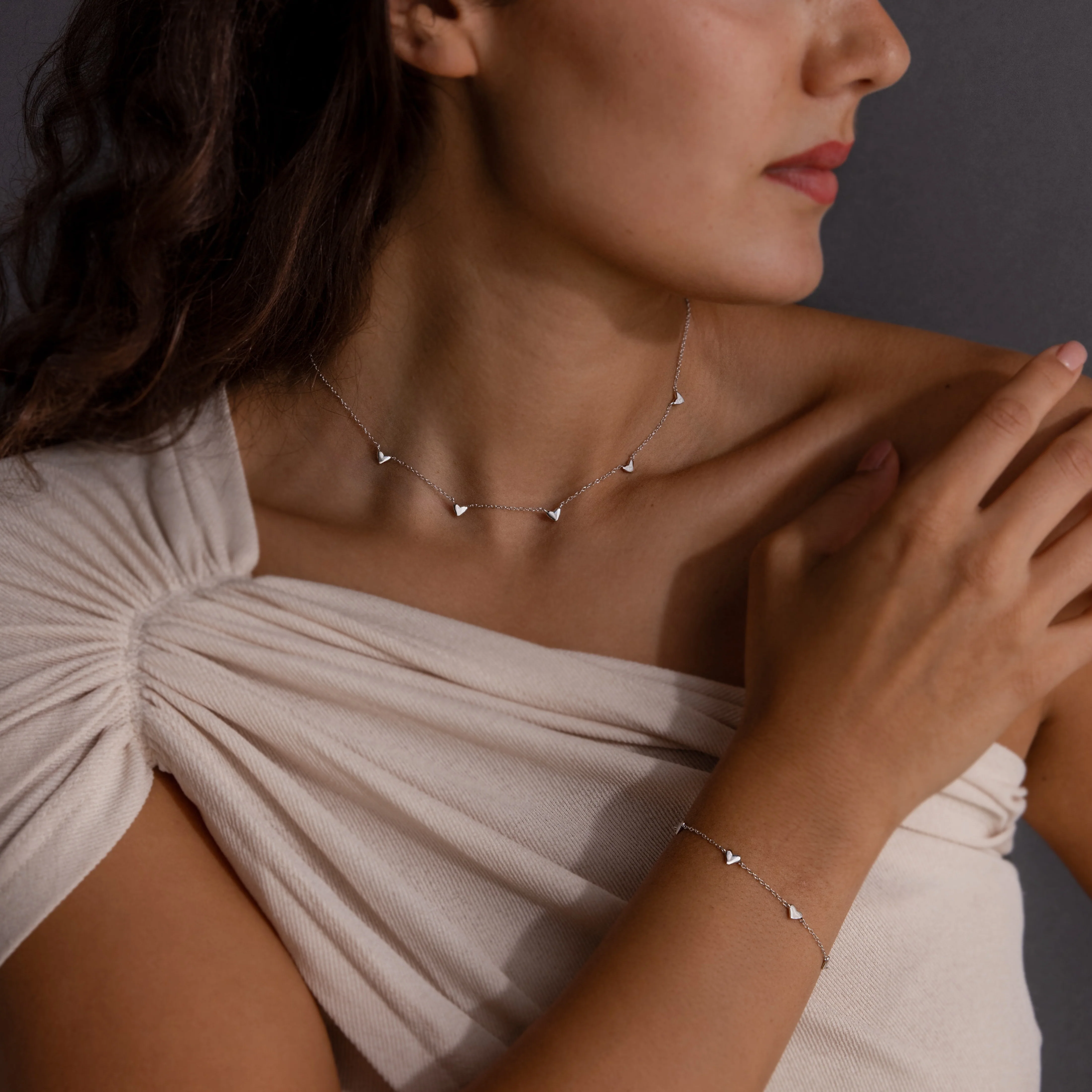 Heart Station Necklace & Bracelet Set in Silver - Image 6