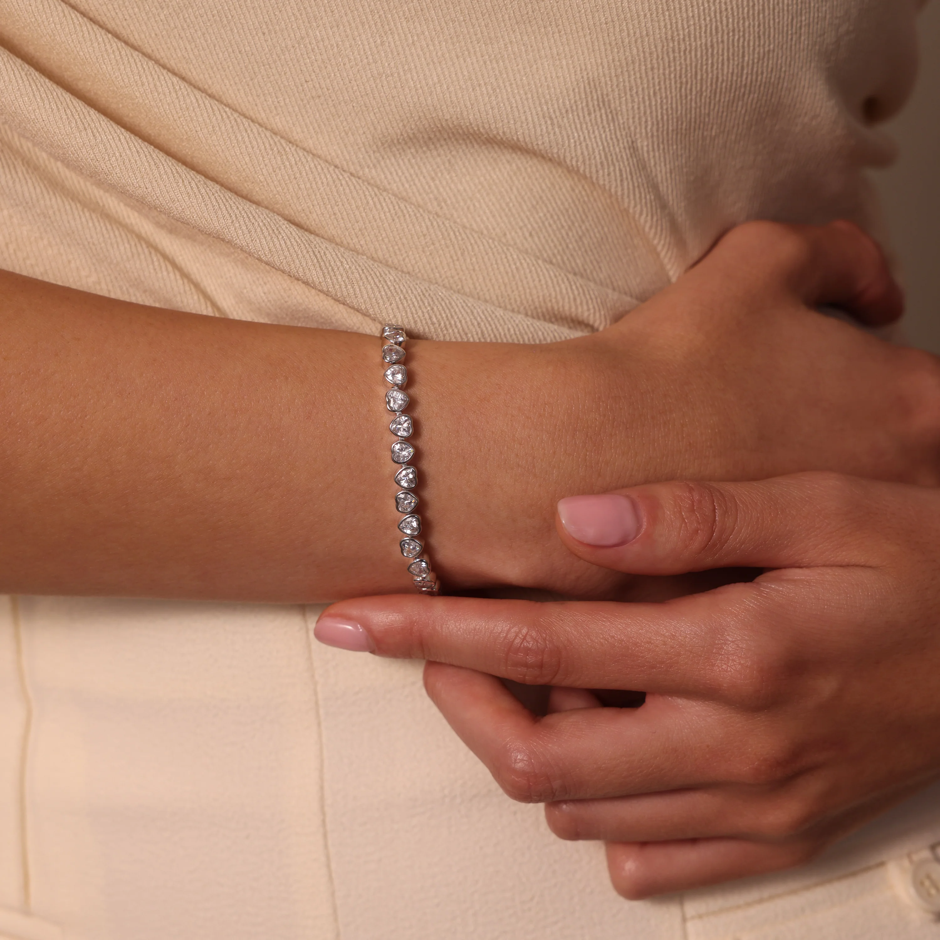 Heart Tennis Bracelet in Silver - Image 2