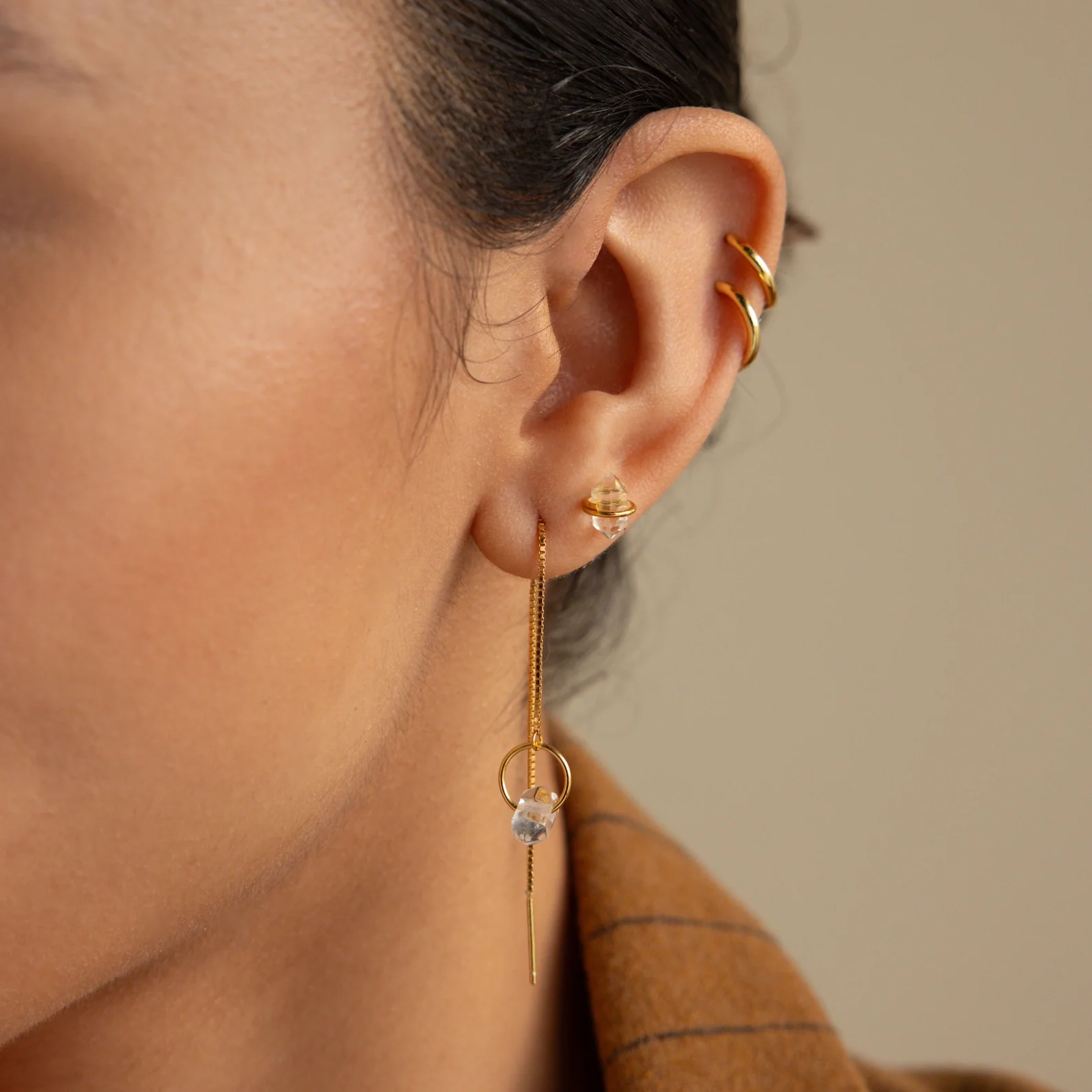 Herkimer Diamond Threader Earrings - Image 4