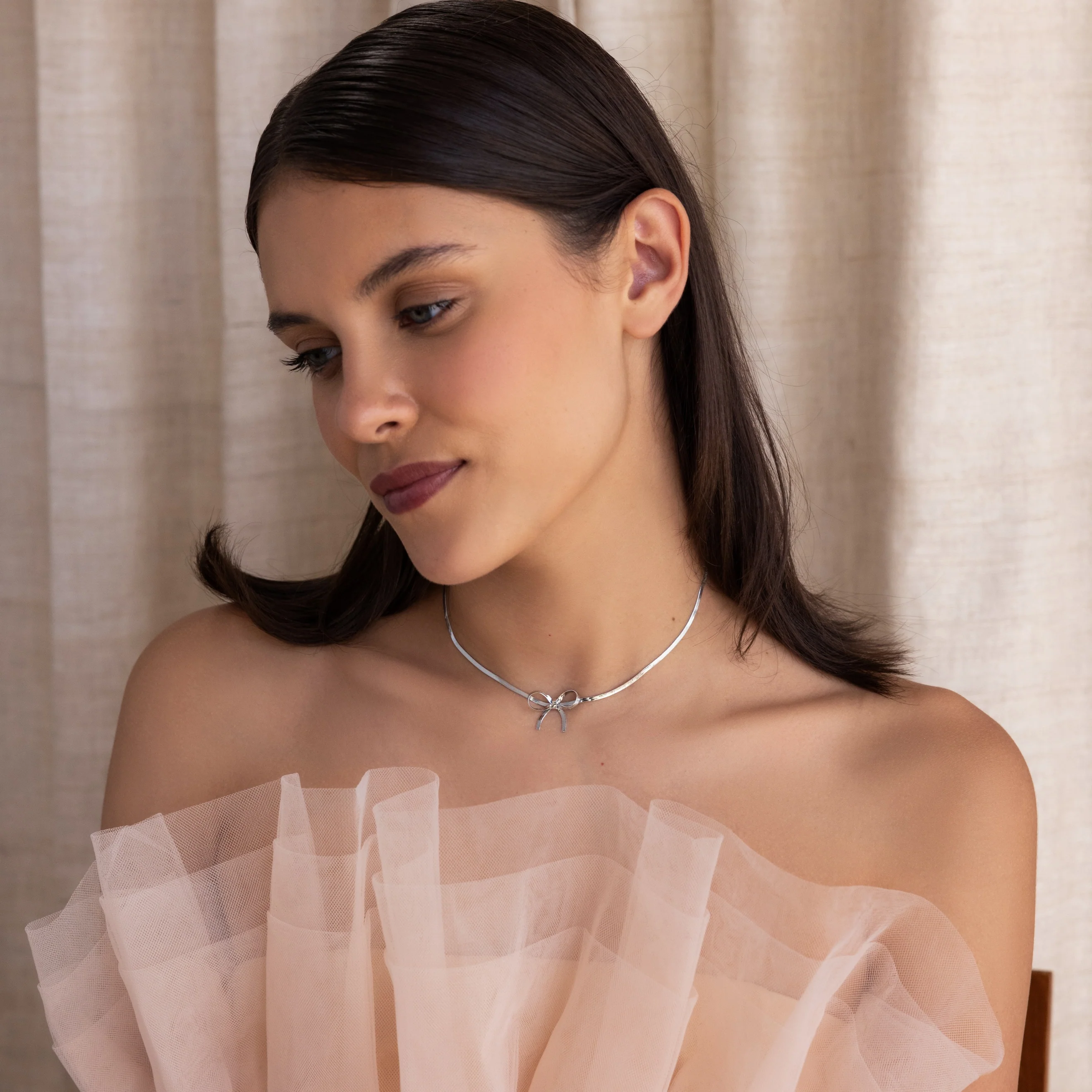 Herringbone Bow Necklace in Silver - Image 4