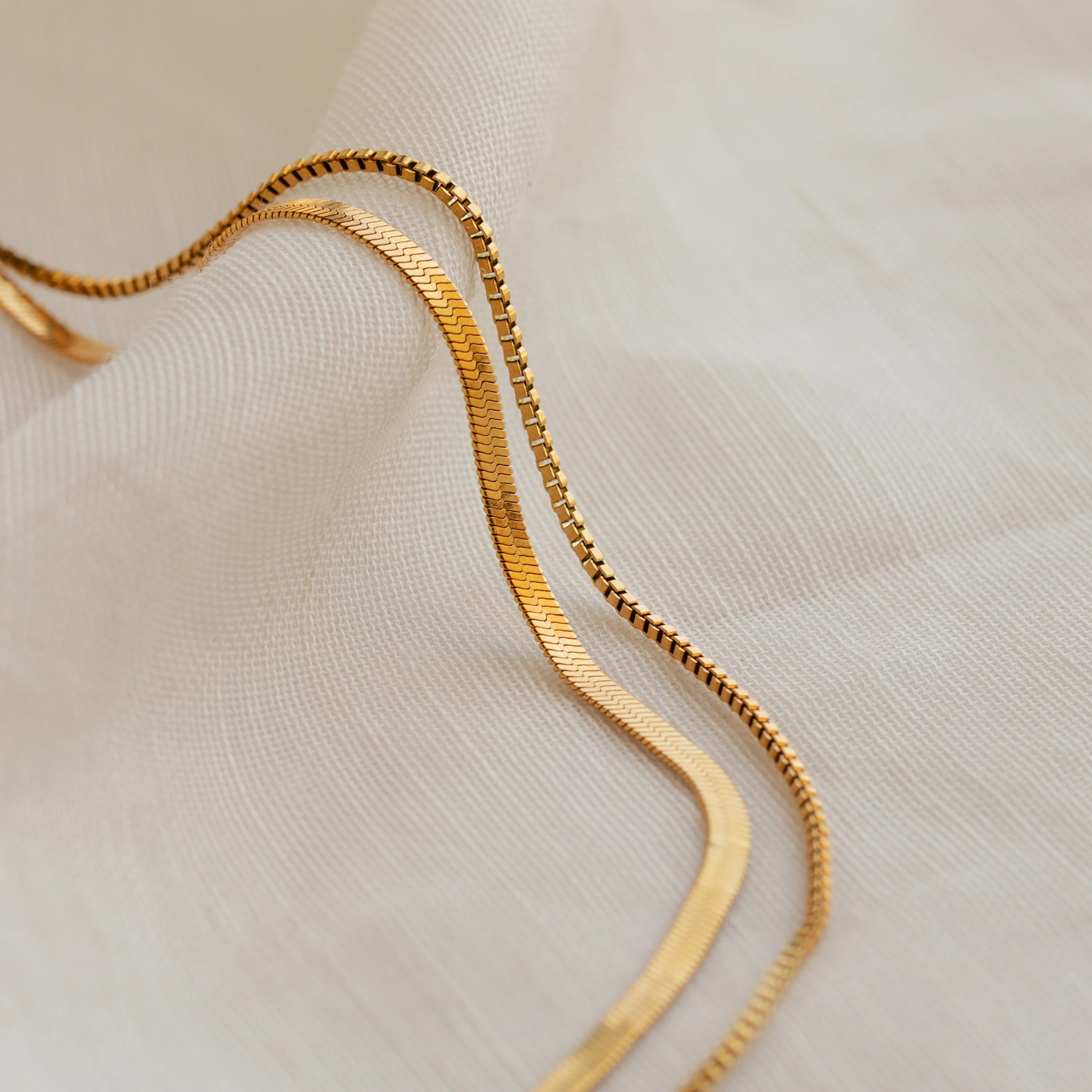 Herringbone Duo Chain Necklace in 18K Gold - Image 4