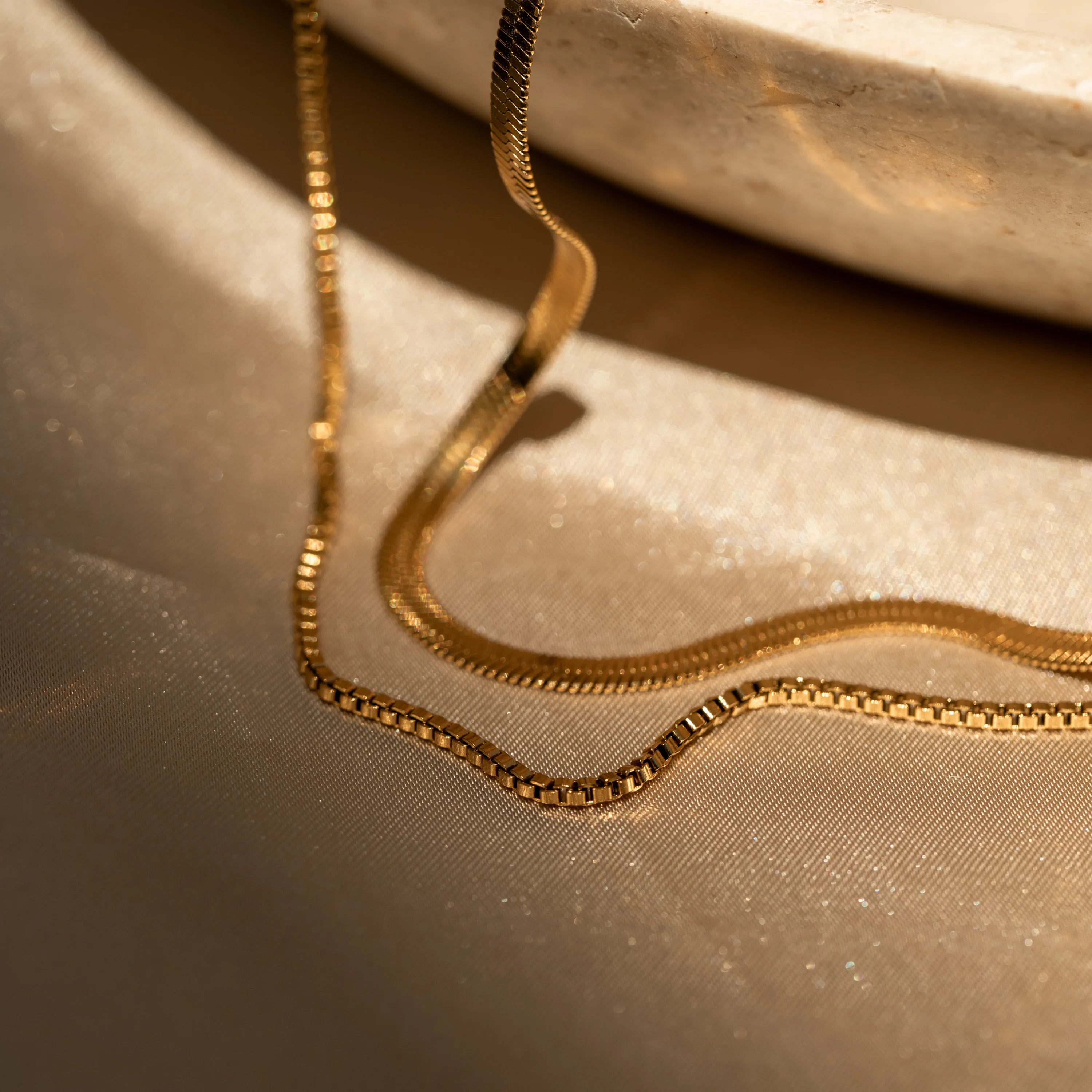 Herringbone Duo Chain Necklace in 18K Gold - Image 6