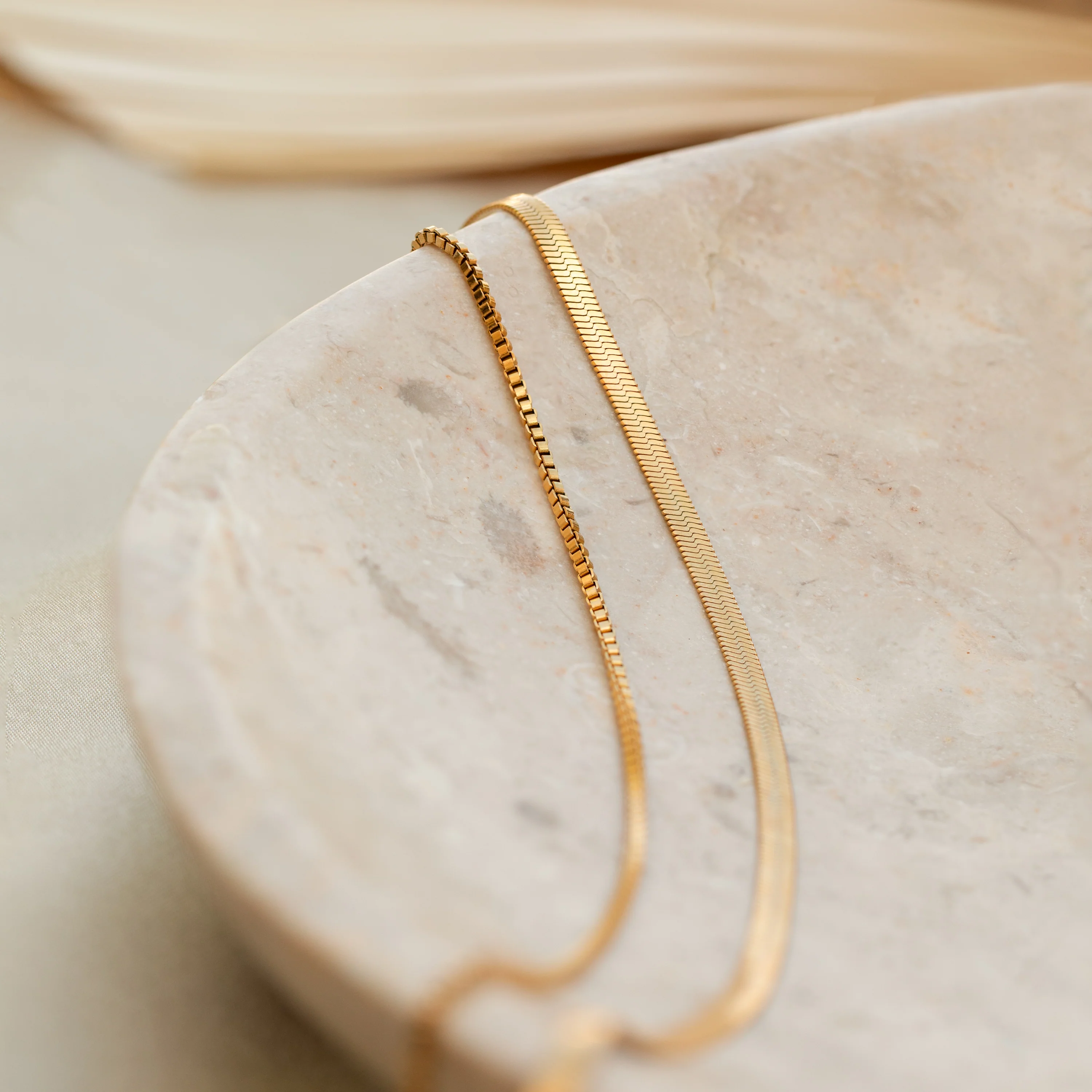 Herringbone Duo Chain Necklace in 18K Gold - Image 8