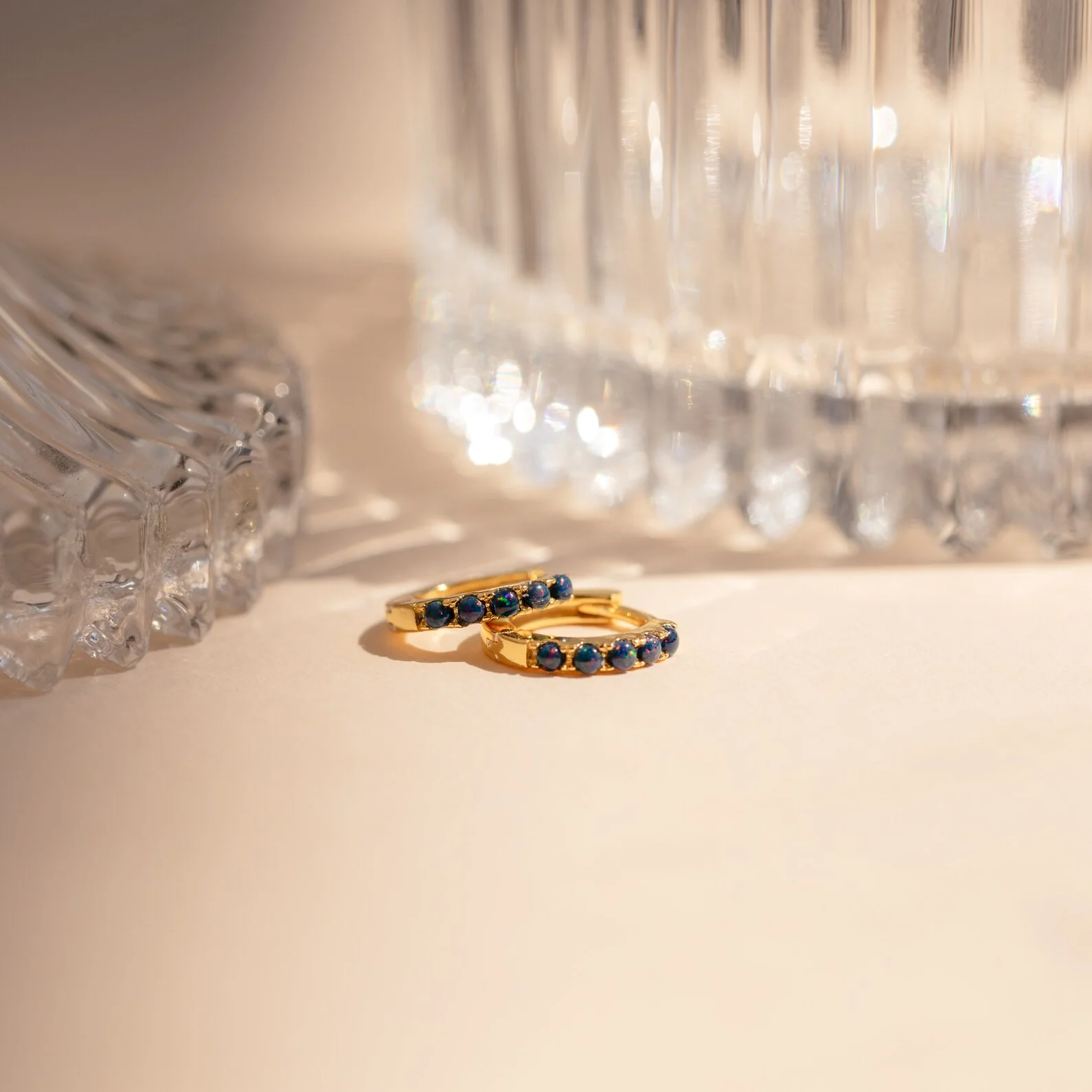 Indigo Blue Opal Huggies - Image 3