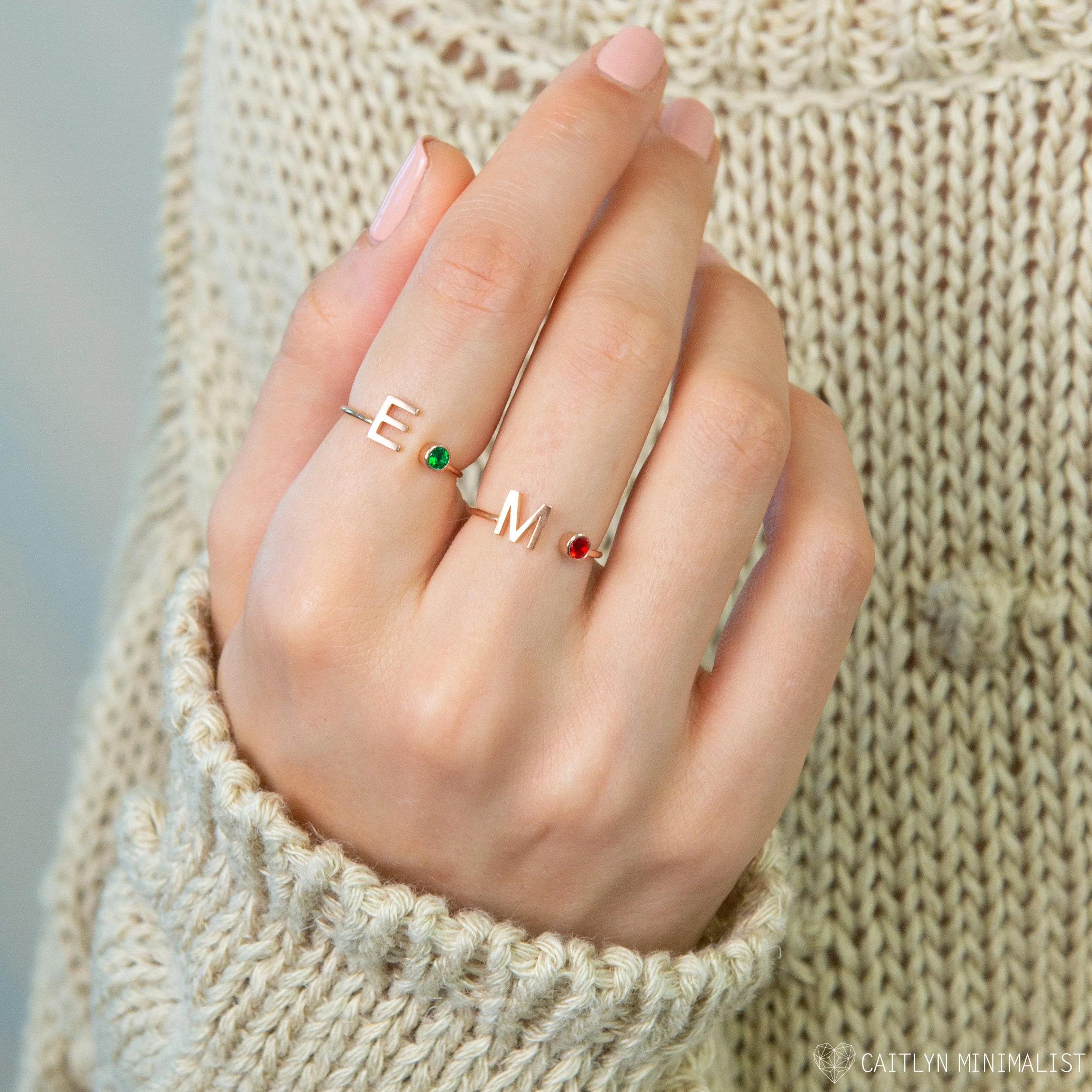 Alex Initial Birthstone Ring - Image 3
