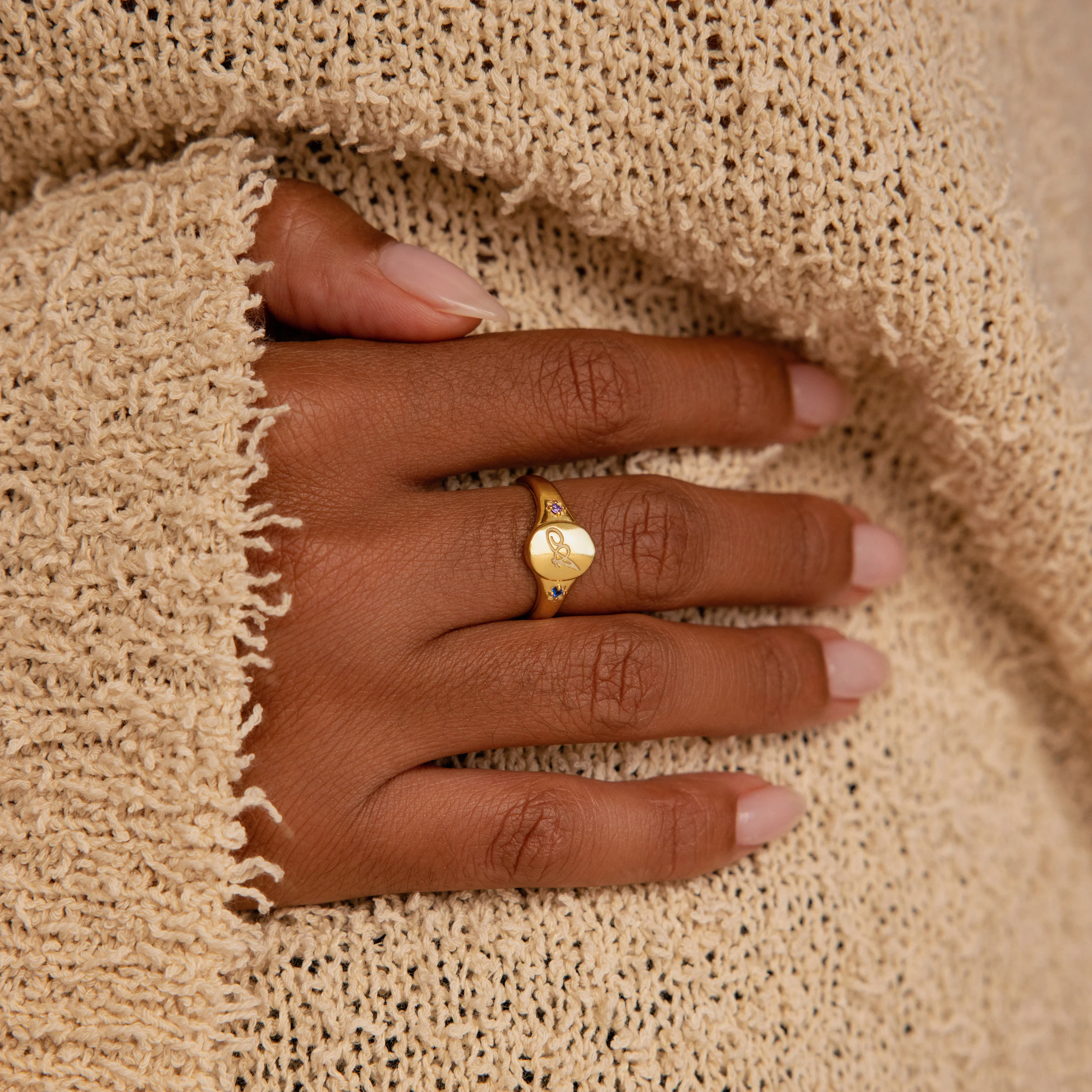 Initial Birthstone Signet Ring - Image 2